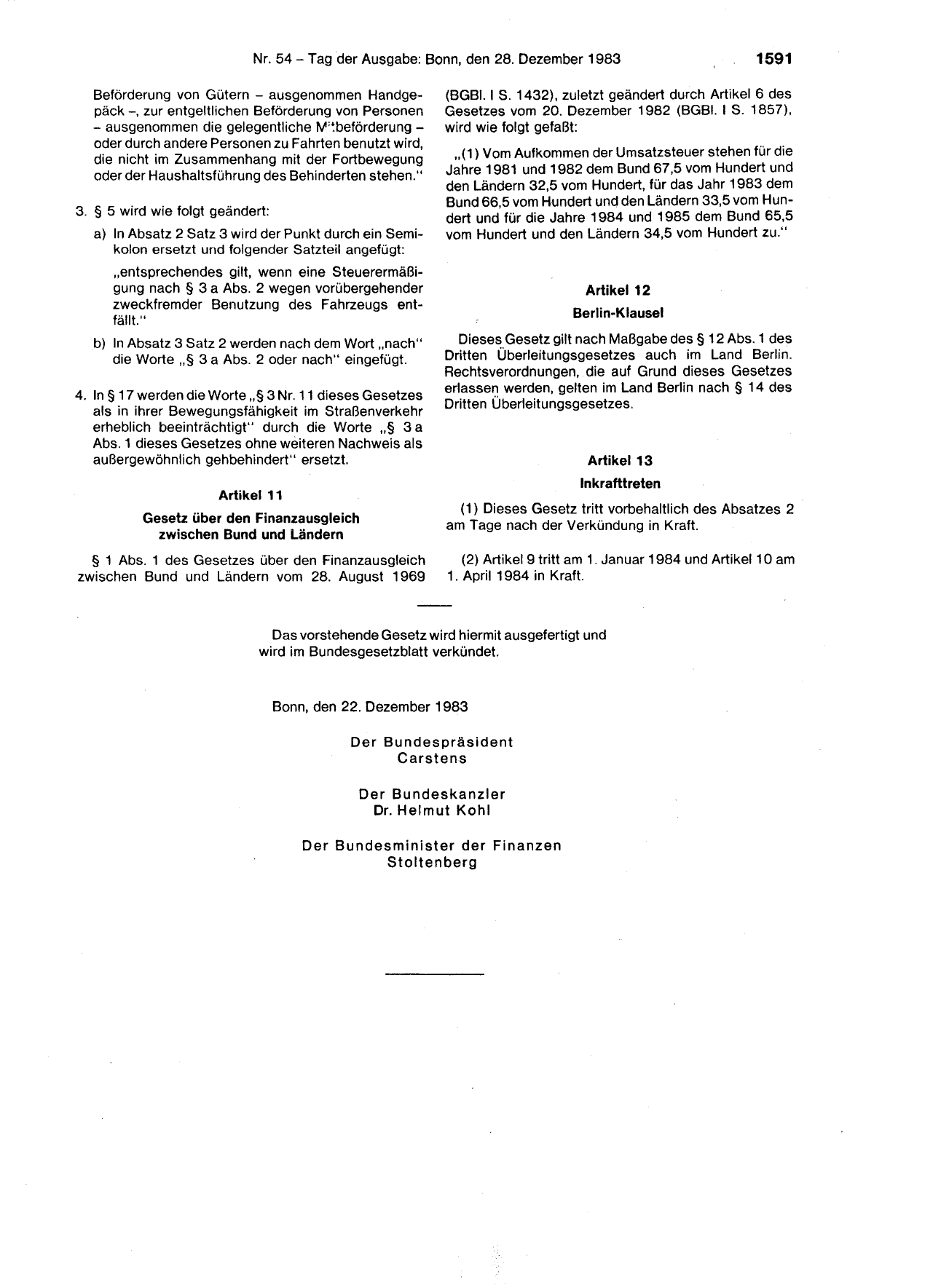 BGBl. 1983, Seite 1591 — Originalseite als Abbildung