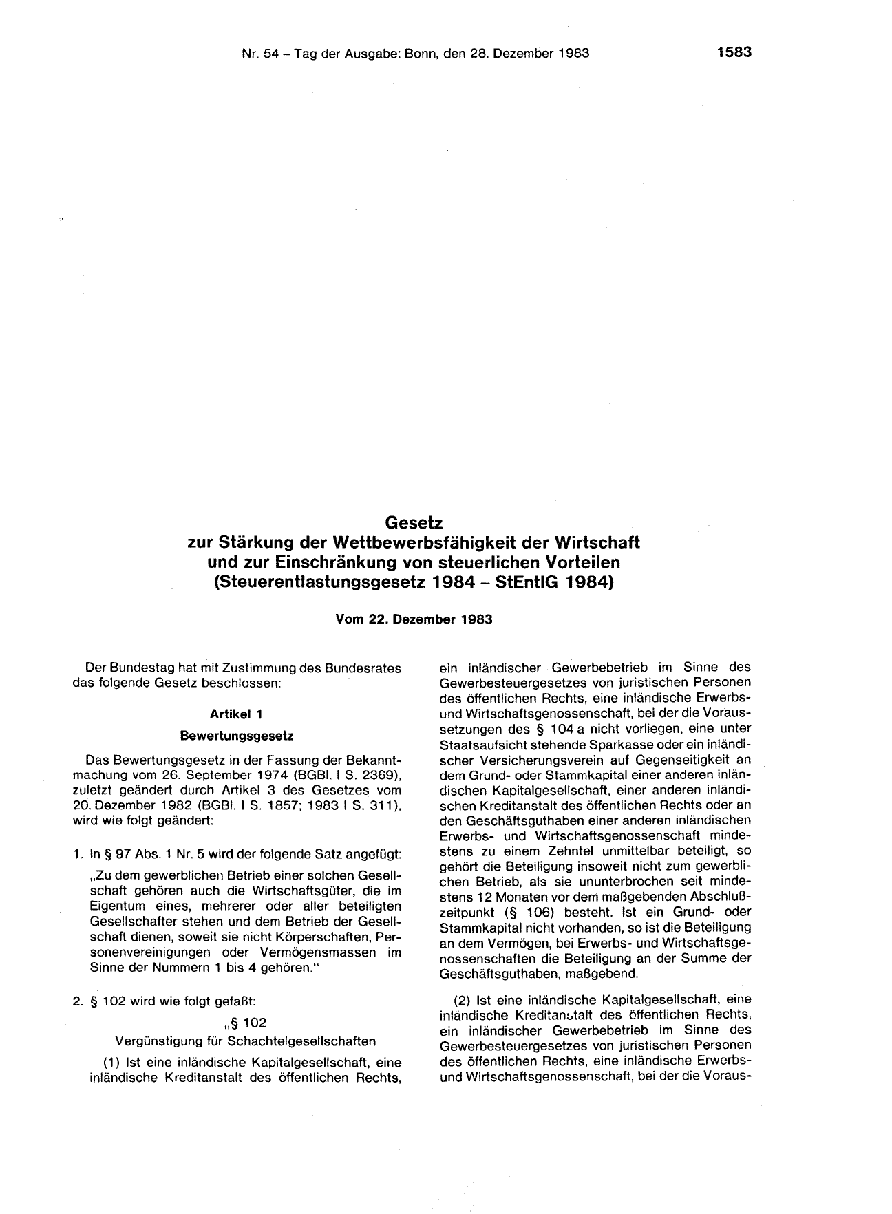 BGBl. 1983, Seite 1583 — Originalseite als Abbildung