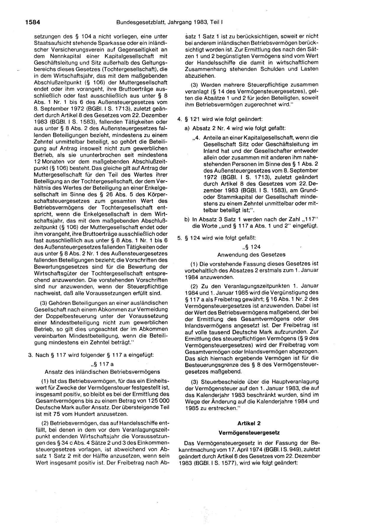 BGBl. 1983, Seite 1584 — Originalseite als Abbildung