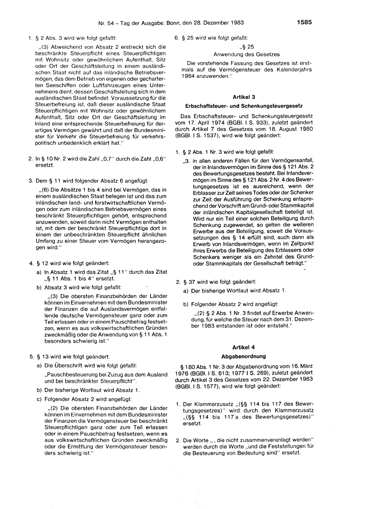 BGBl. 1983, Seite 1585 — Originalseite als Abbildung