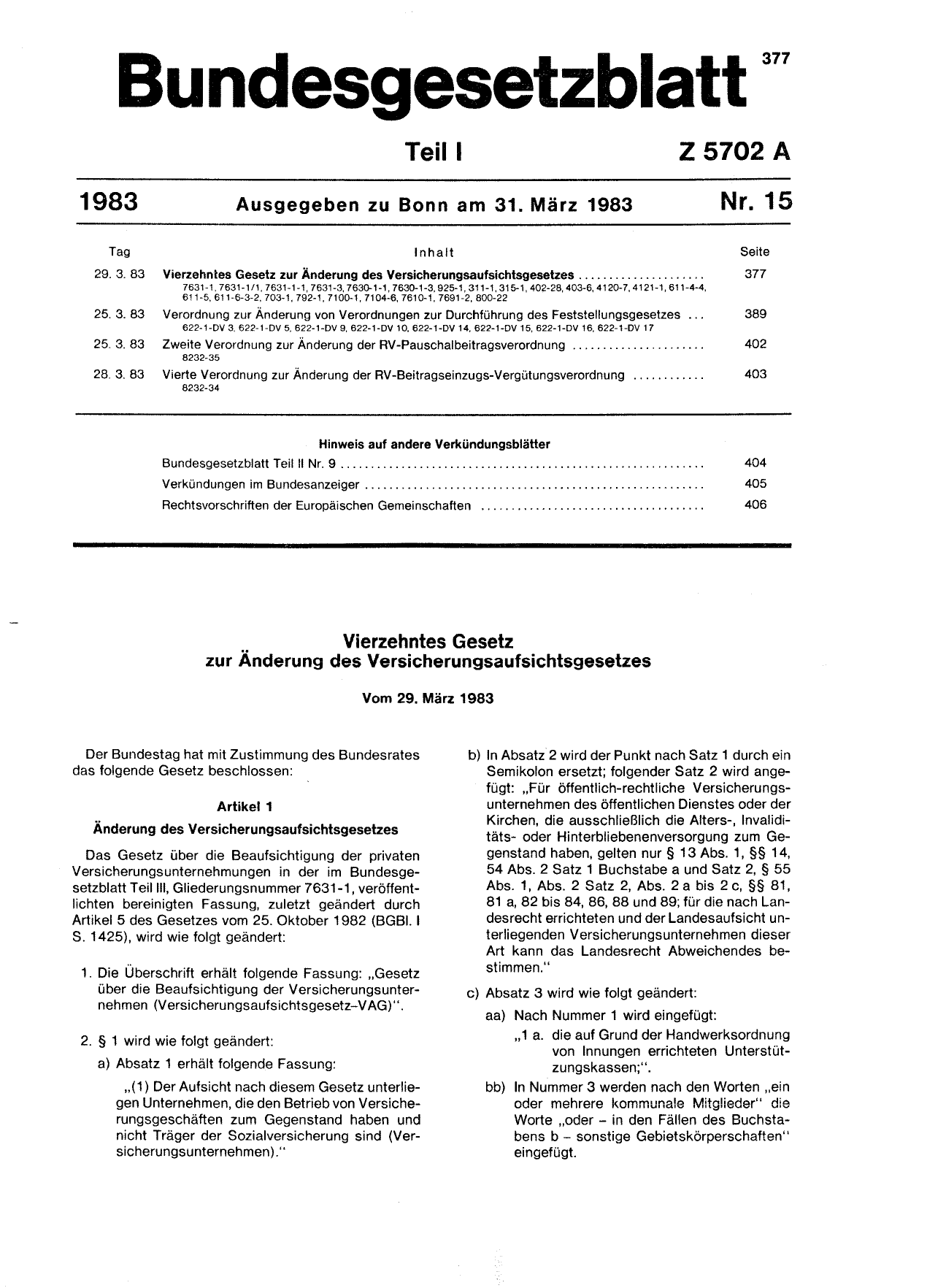 BGBl. 1983, Seite 377 — Originalseite als Abbildung