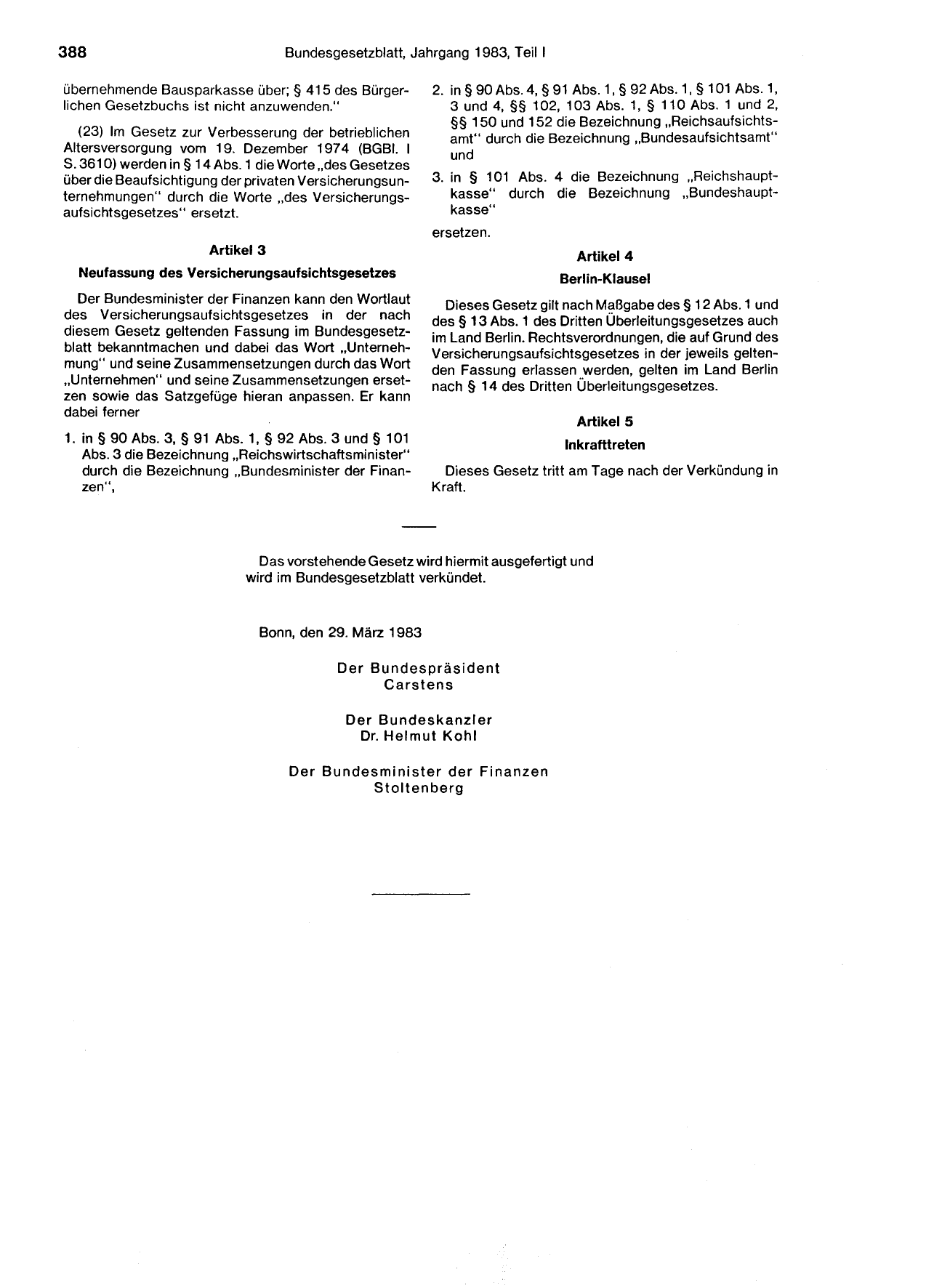 BGBl. 1983, Seite 388 — Originalseite als Abbildung
