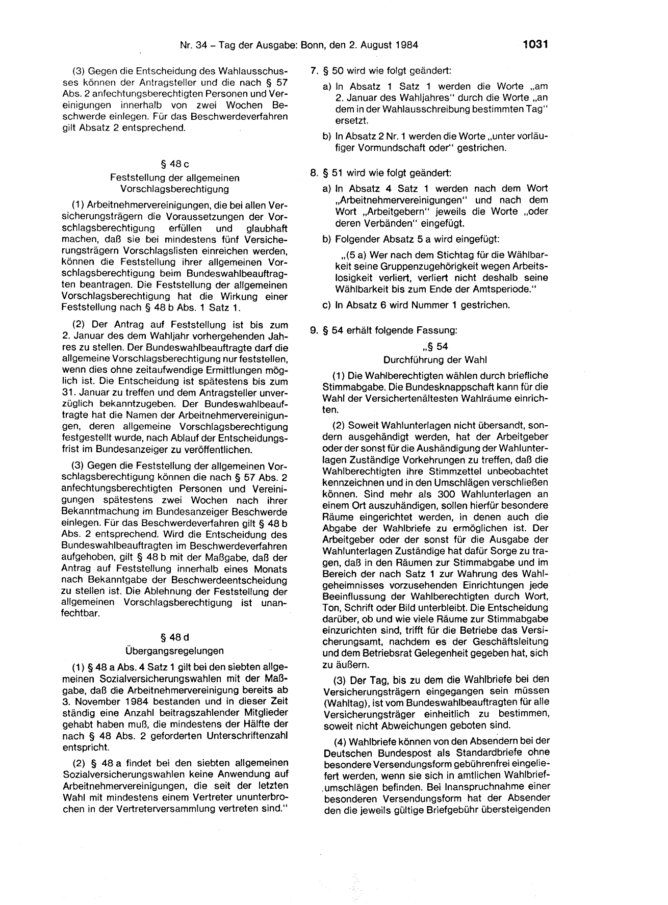 BGBl. 1984, Seite 1031 — Originalseite als Abbildung