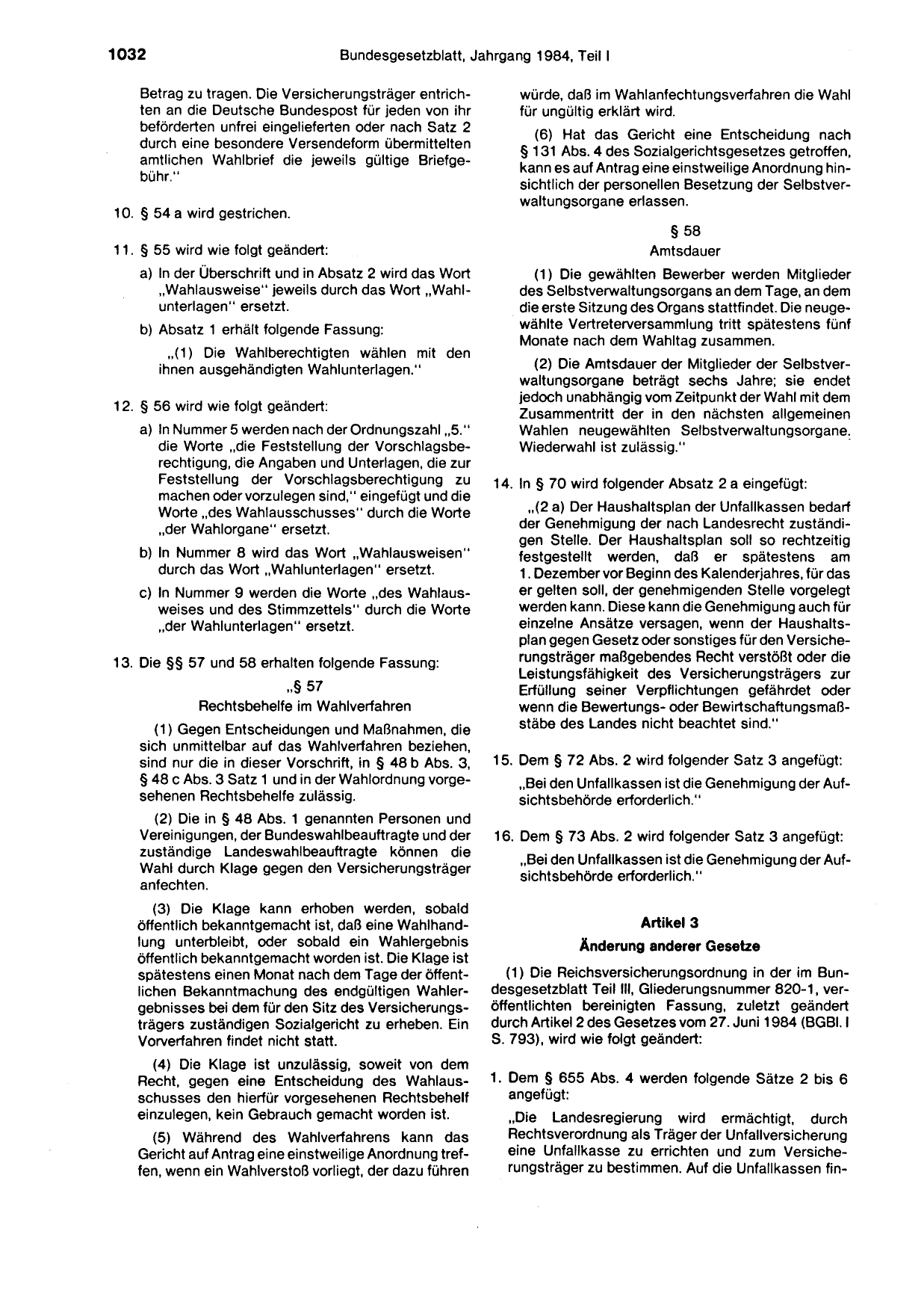 BGBl. 1984, Seite 1032 — Originalseite als Abbildung
