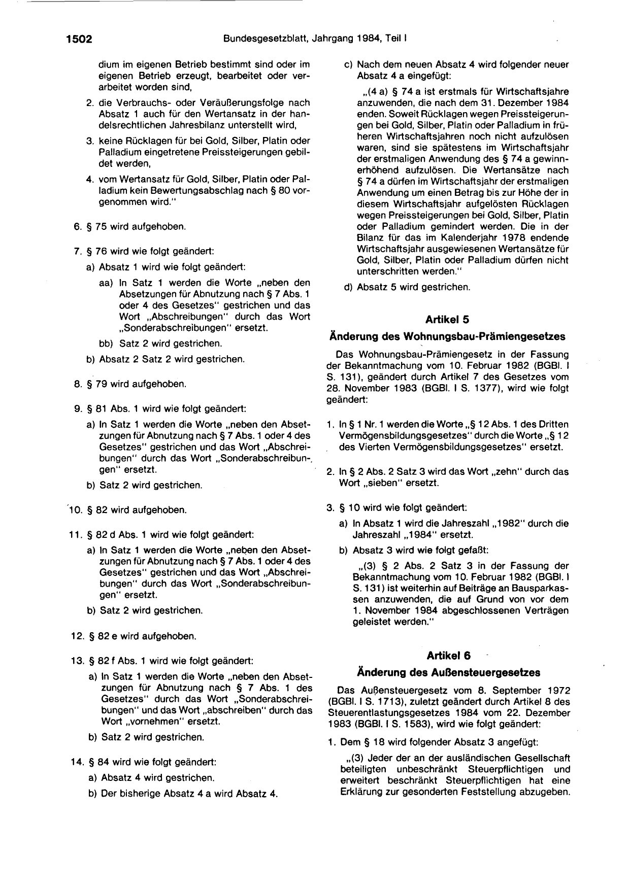 BGBl. 1984, Seite 1502 — Originalseite als Abbildung