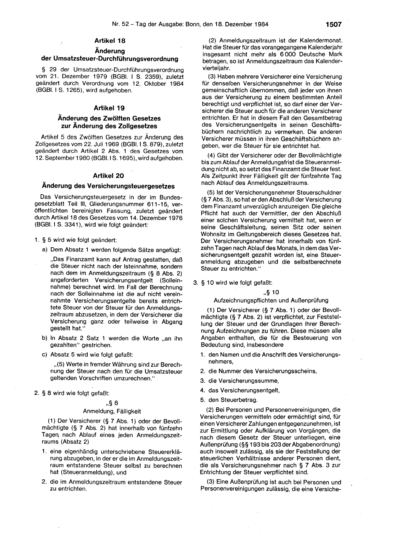BGBl. 1984, Seite 1507 — Originalseite als Abbildung