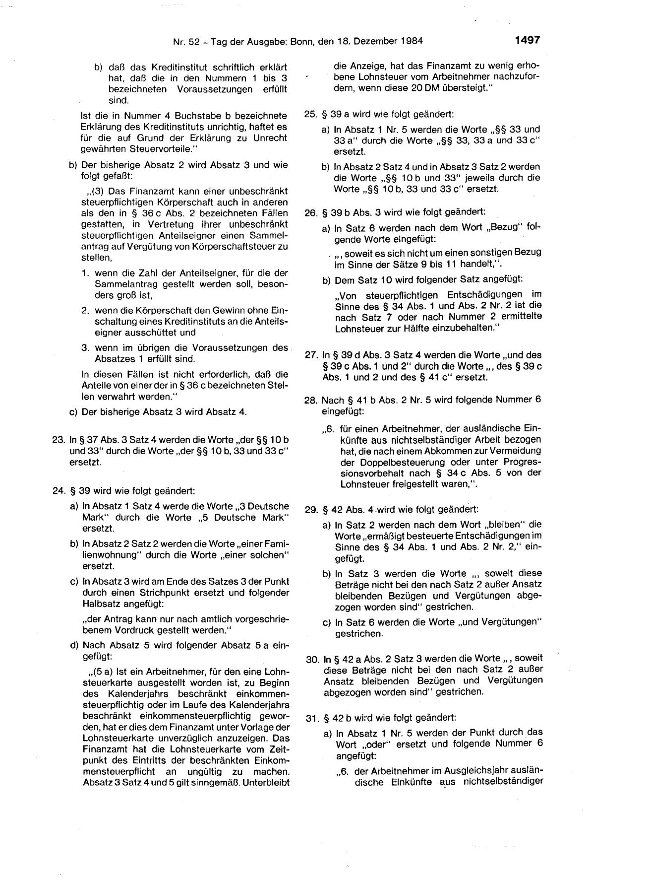 BGBl. 1984, Seite 1497 — Originalseite als Abbildung