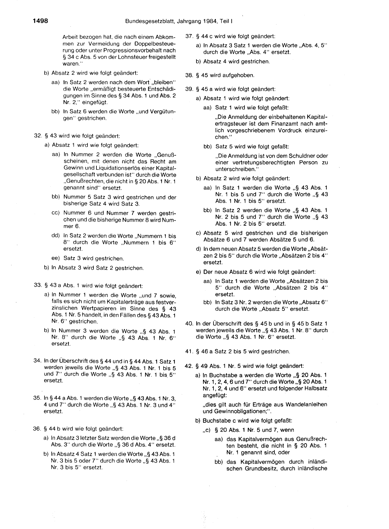 BGBl. 1984, Seite 1498 — Originalseite als Abbildung