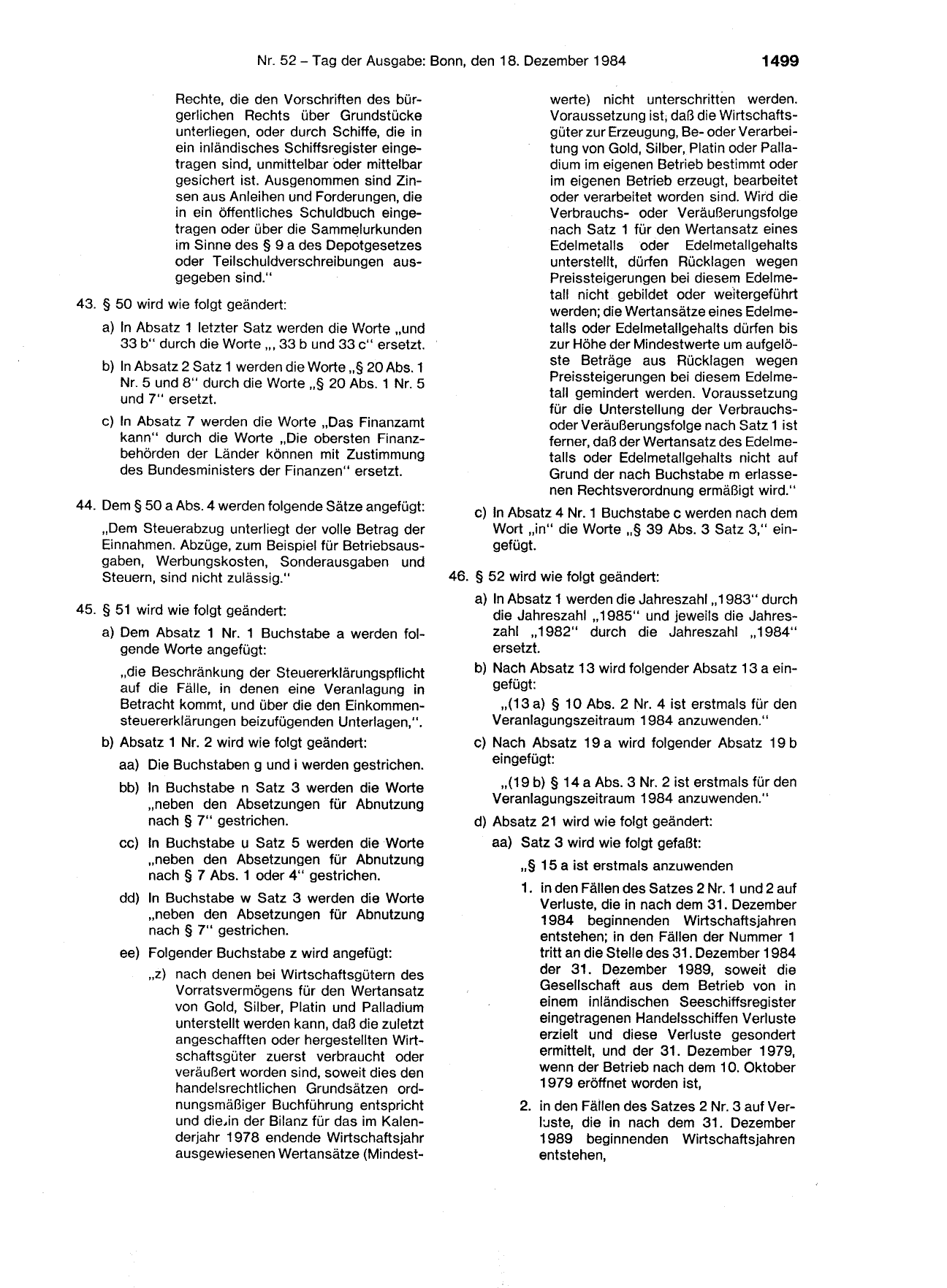BGBl. 1984, Seite 1499 — Originalseite als Abbildung
