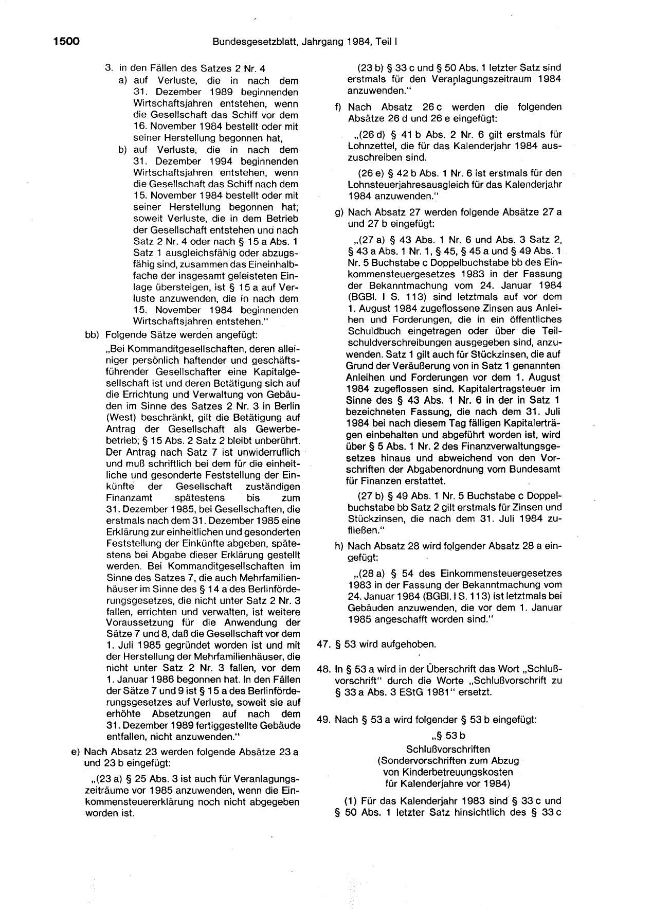 BGBl. 1984, Seite 1500 — Originalseite als Abbildung