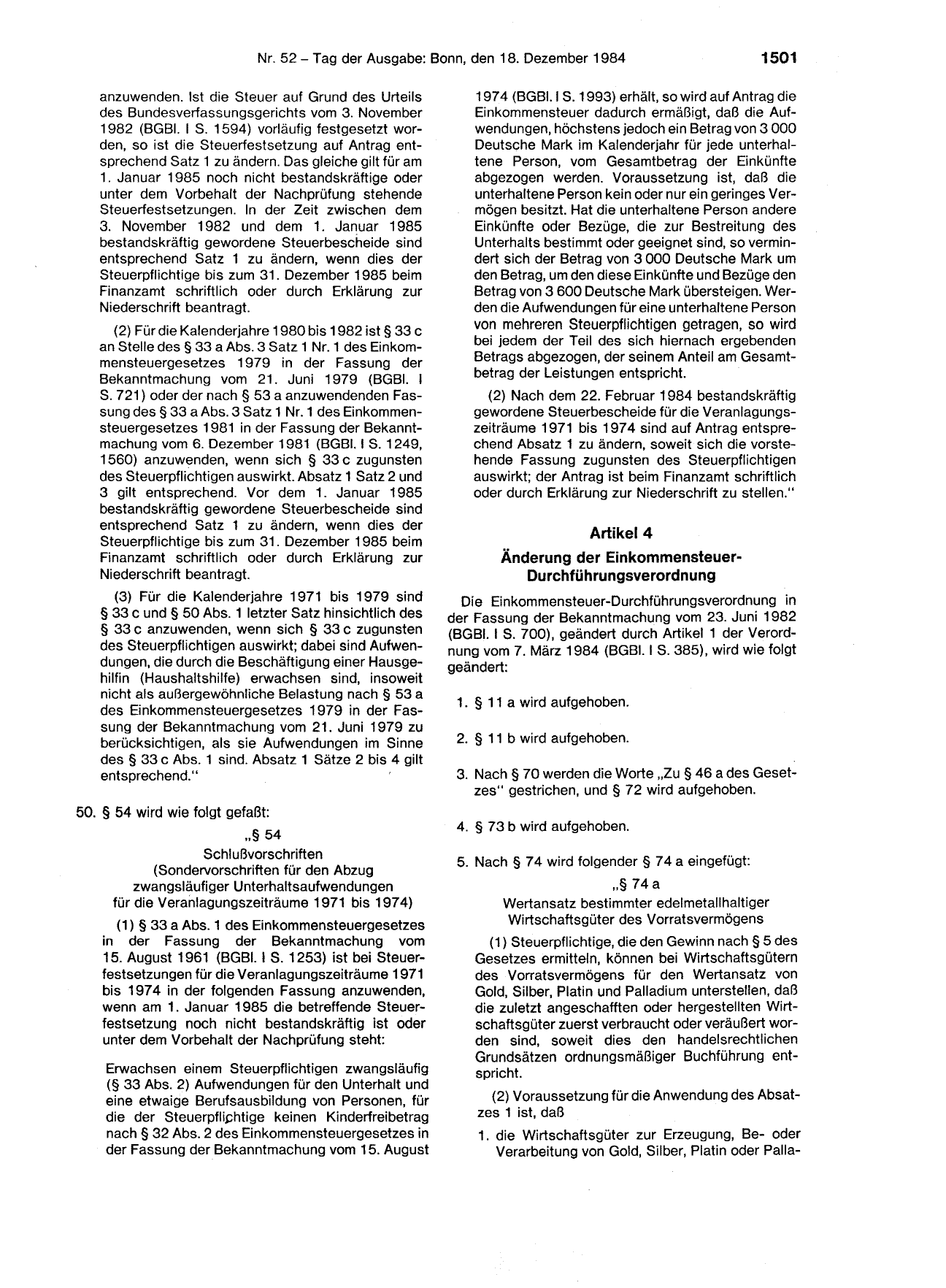 BGBl. 1984, Seite 1501 — Originalseite als Abbildung