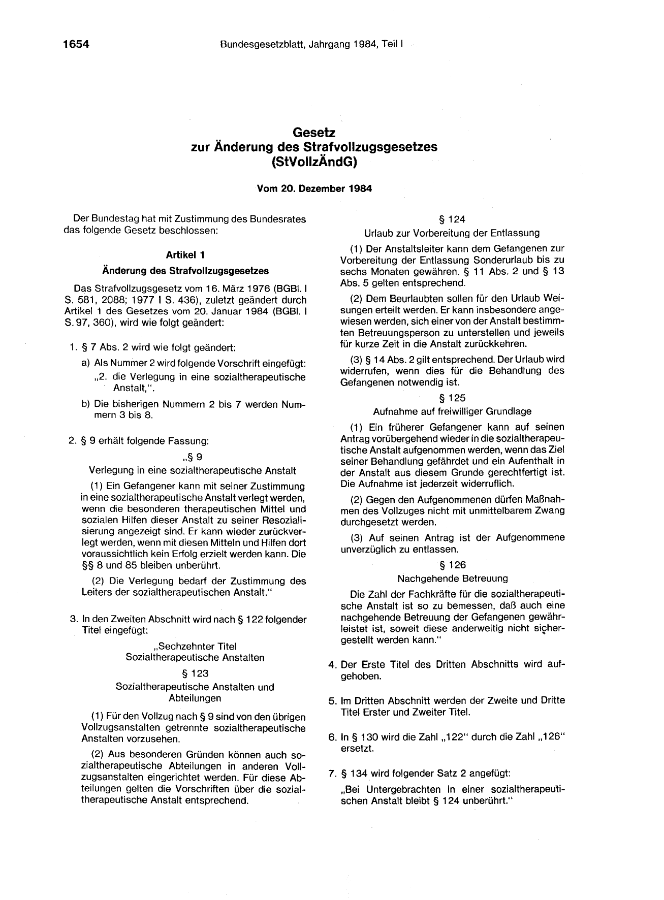 BGBl. 1984, Seite 1654 — Originalseite als Abbildung