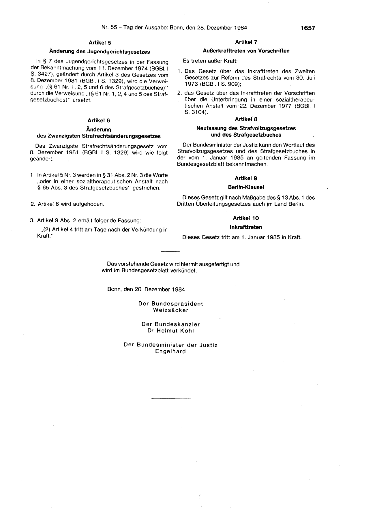 BGBl. 1984, Seite 1657 — Originalseite als Abbildung