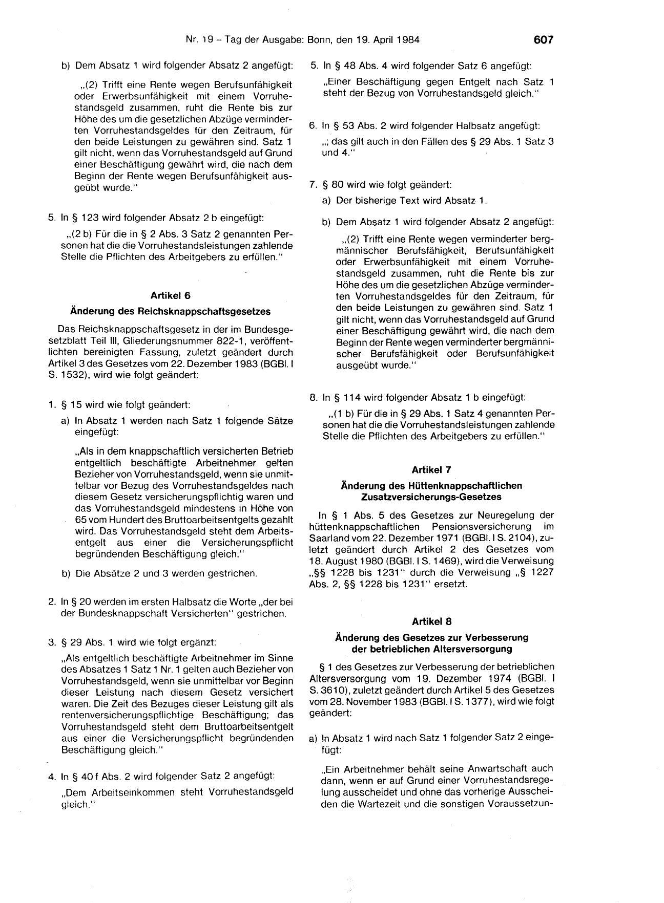 BGBl. 1984, Seite 607 — Originalseite als Abbildung