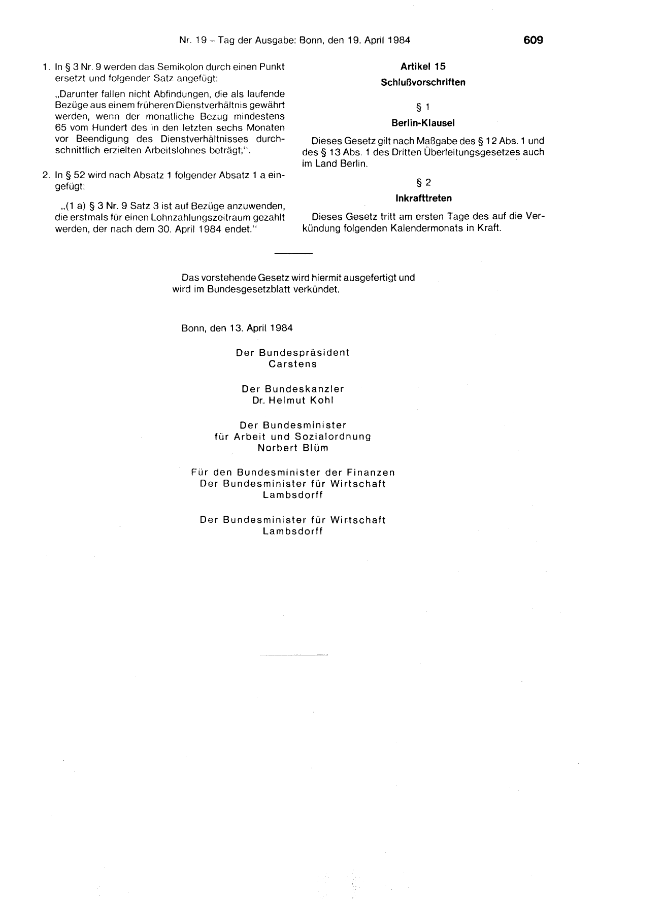 BGBl. 1984, Seite 609 — Originalseite als Abbildung