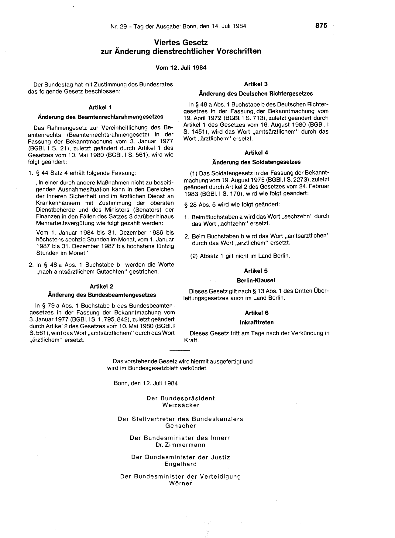 BGBl. 1984, Seite 875 — Originalseite als Abbildung