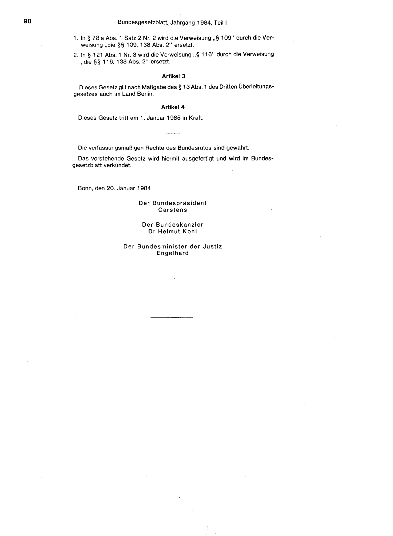 BGBl. 1984, Seite 98 — Originalseite als Abbildung