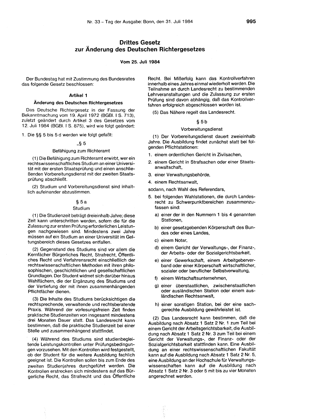 BGBl. 1984, Seite 995 — Originalseite als Abbildung