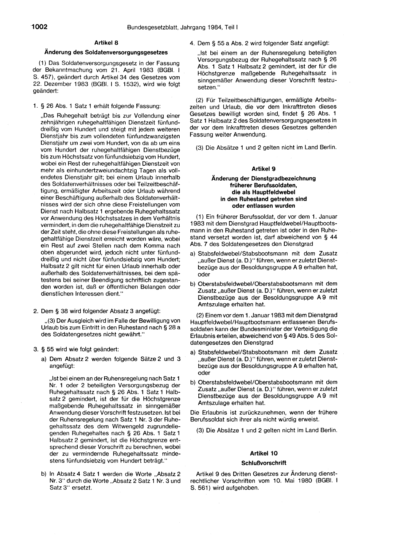 BGBl. 1984, Seite 1002 — Originalseite als Abbildung