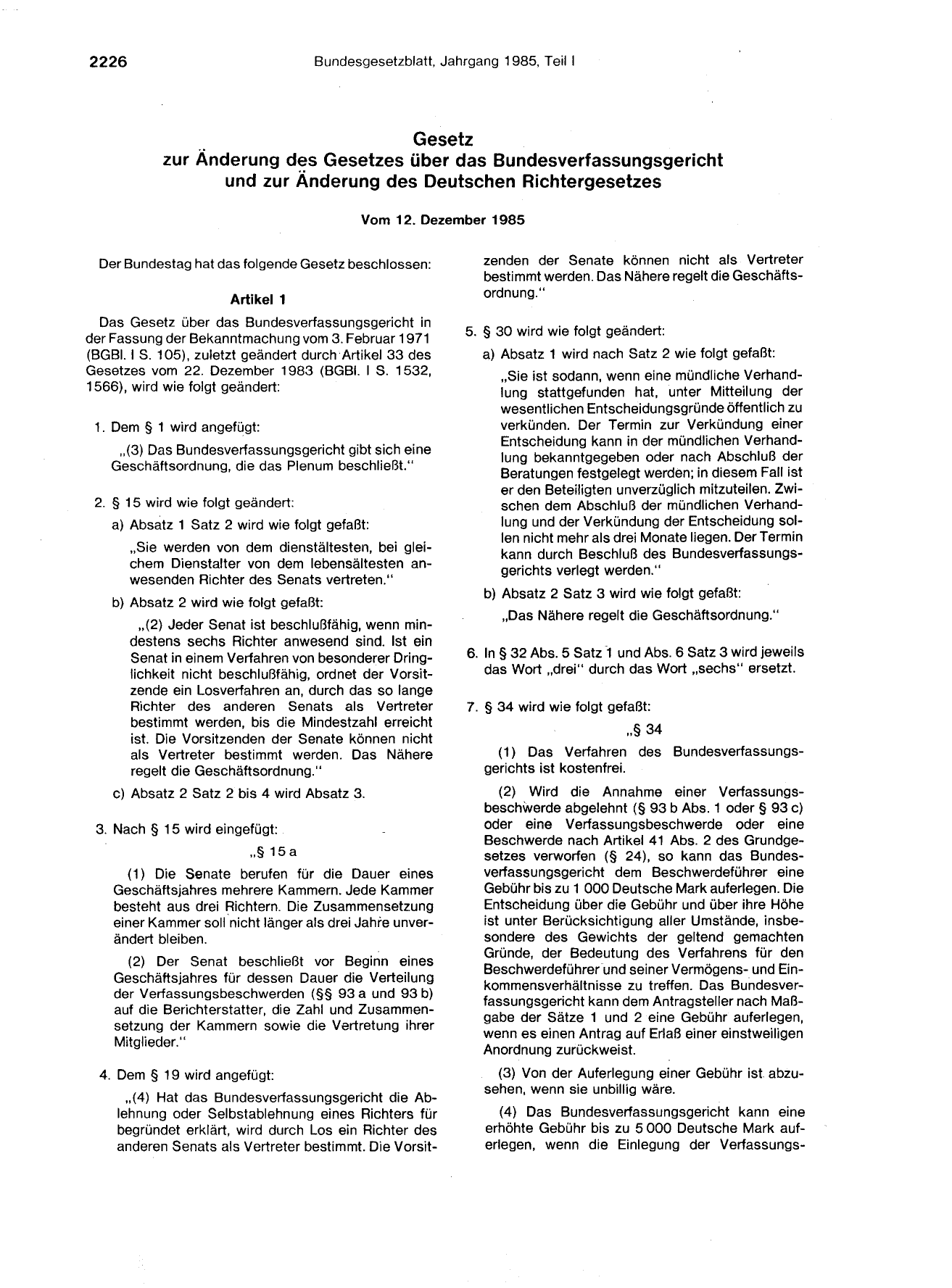 BGBl. 1985, Seite 2226 — Originalseite als Abbildung