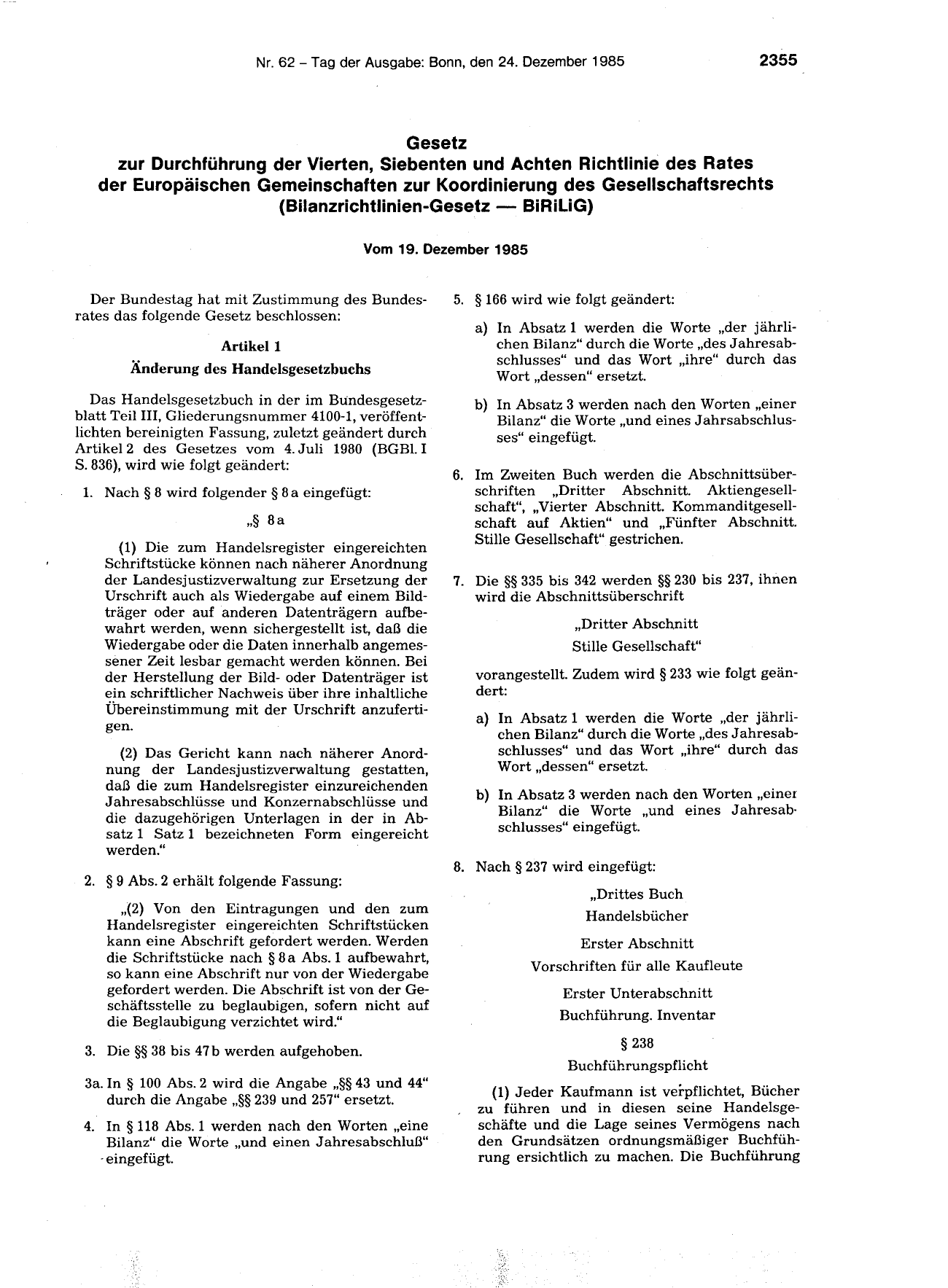 BGBl. 1985, Seite 2355 — Originalseite als Abbildung