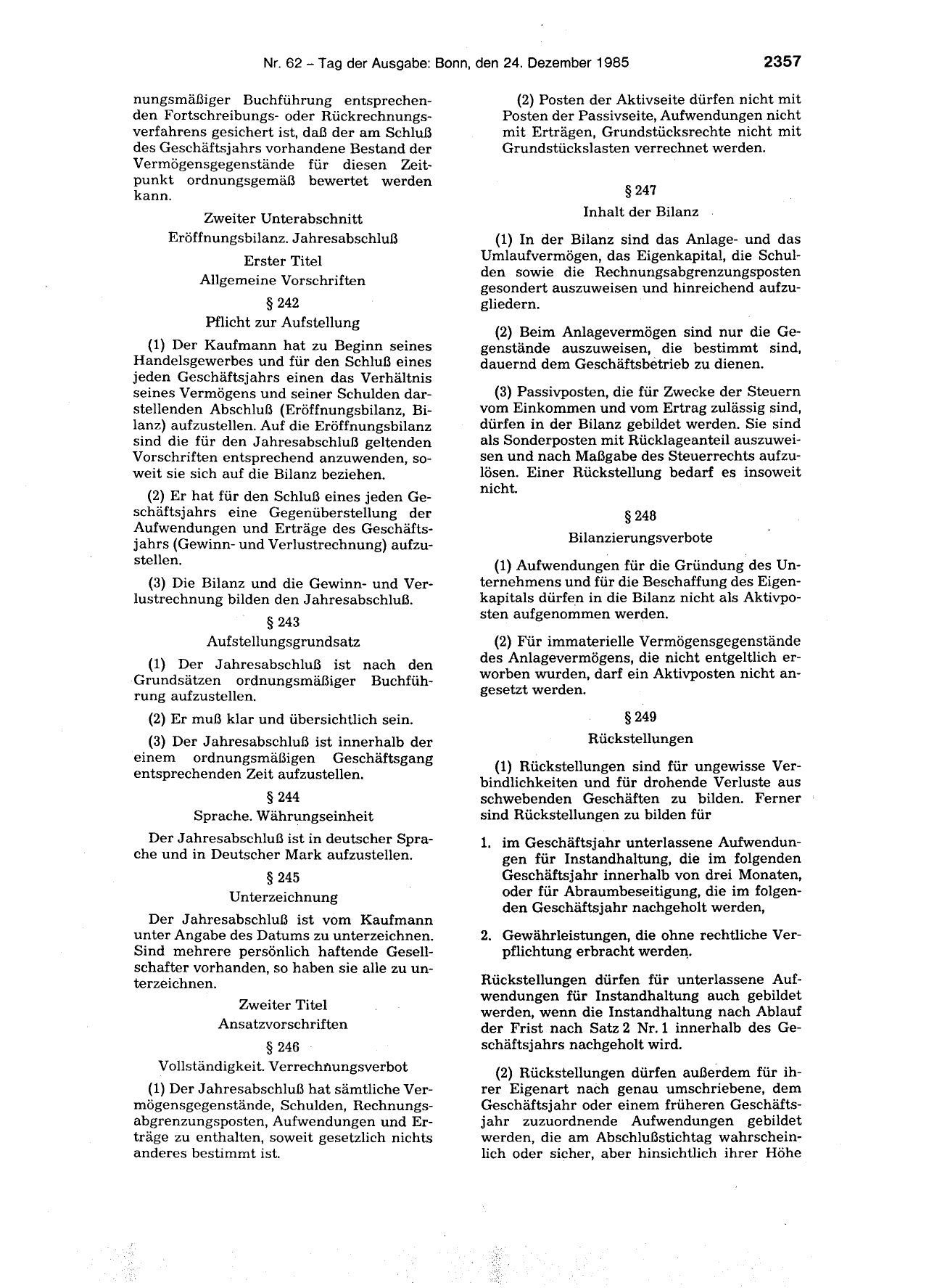 BGBl. 1985, Seite 2357 — Originalseite als Abbildung