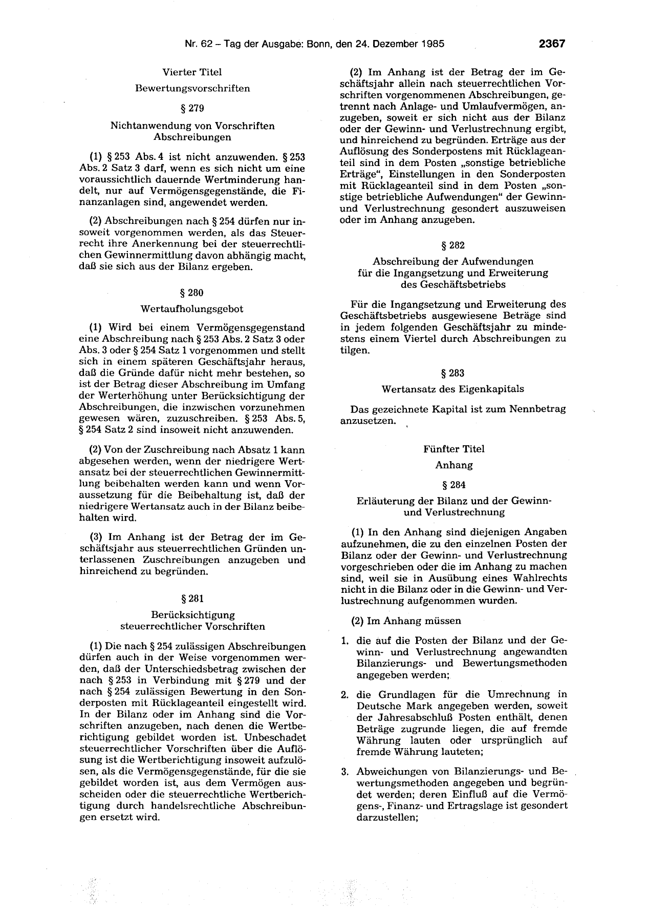 BGBl. 1985, Seite 2367 — Originalseite als Abbildung