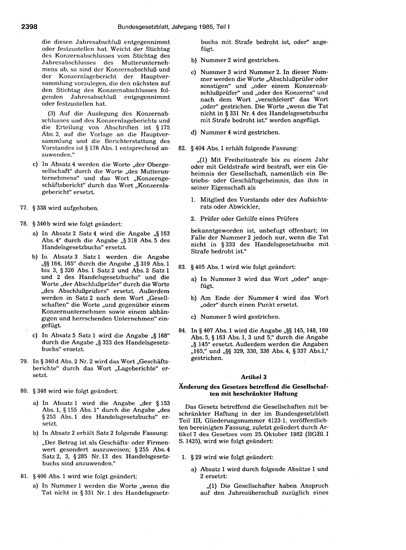 BGBl. 1985, Seite 2398 — Originalseite als Abbildung