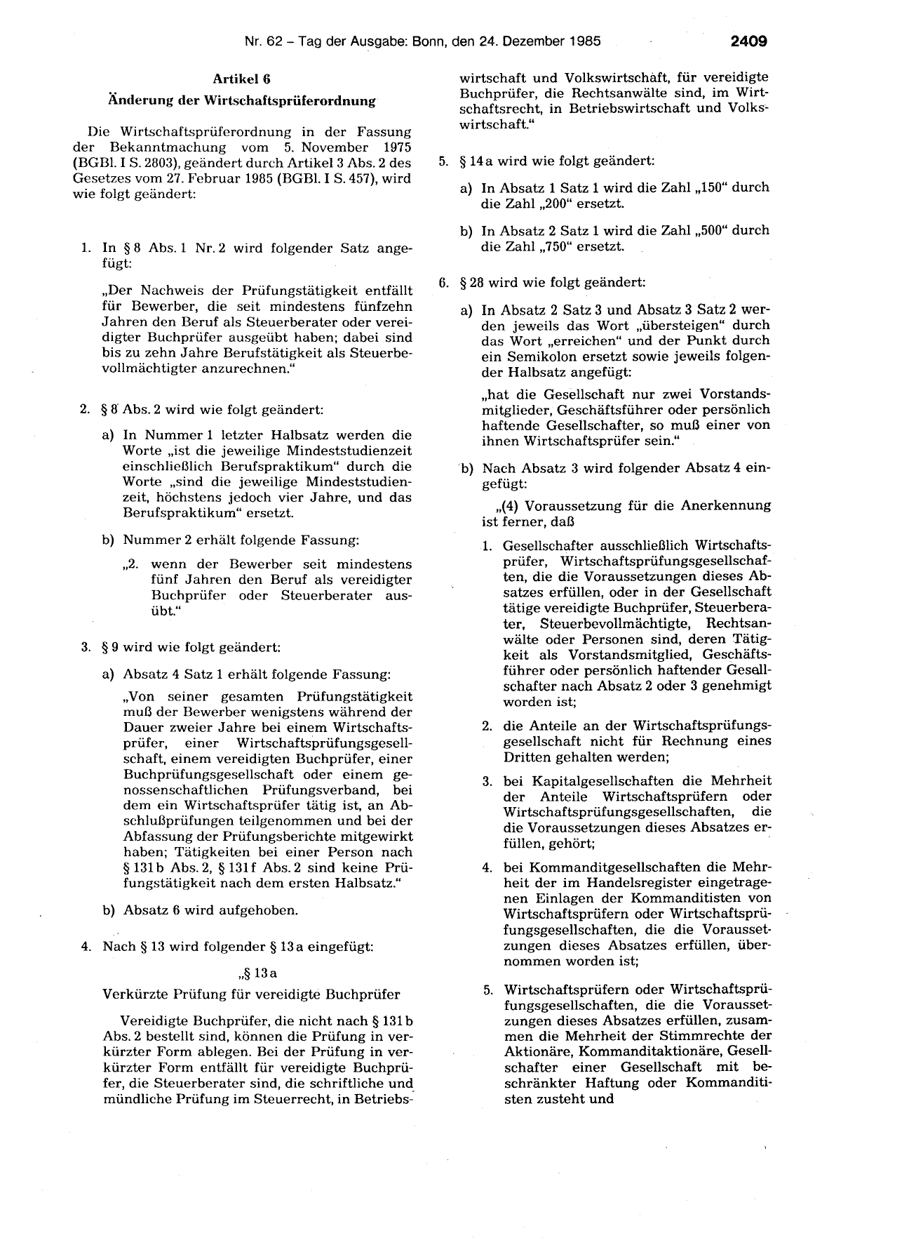 BGBl. 1985, Seite 2409 — Originalseite als Abbildung