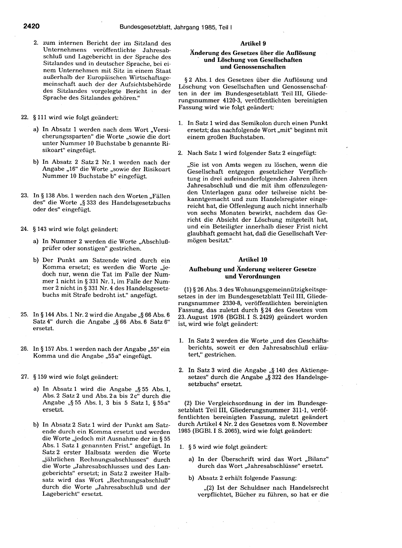 BGBl. 1985, Seite 2420 — Originalseite als Abbildung