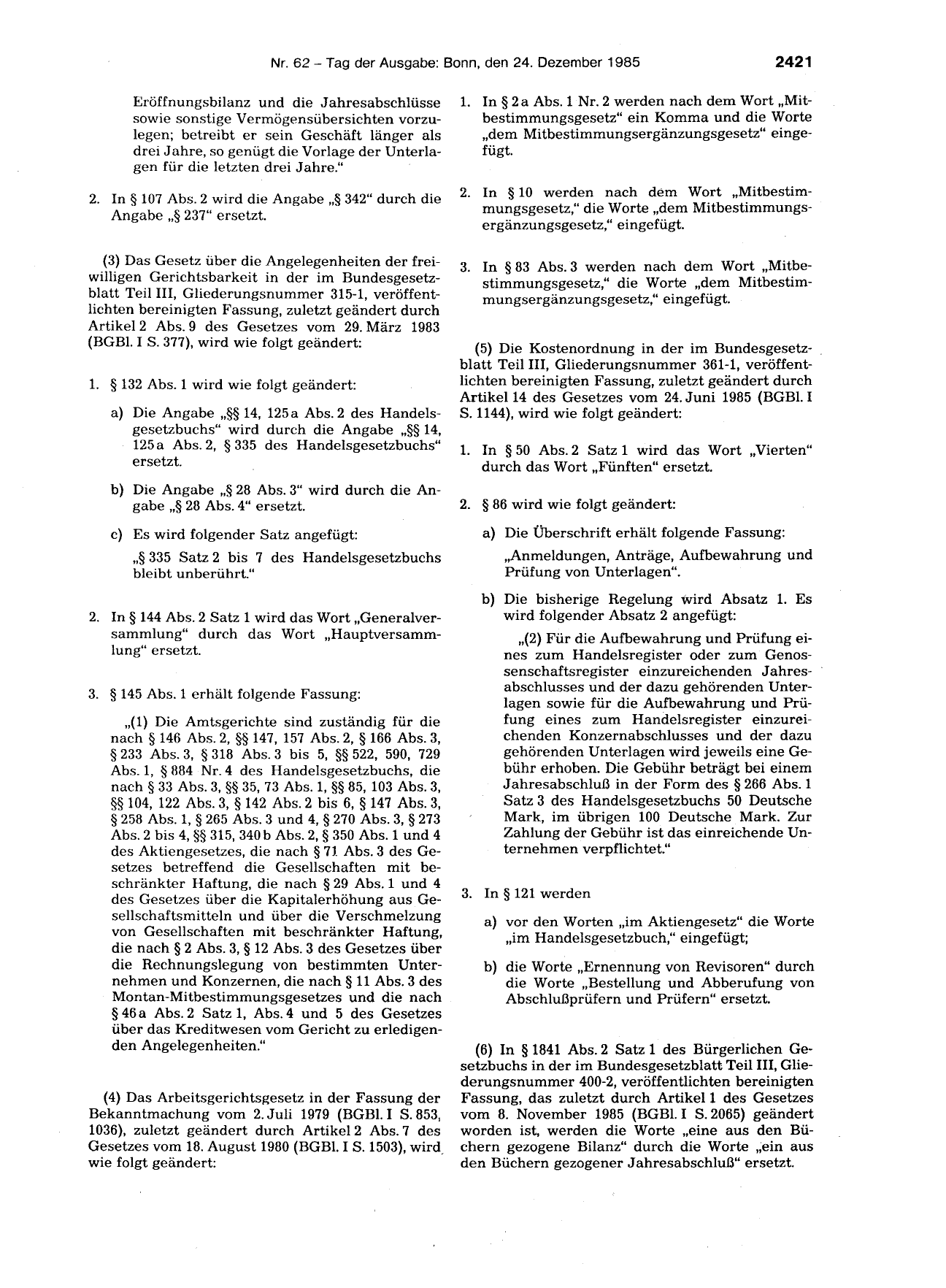 BGBl. 1985, Seite 2421 — Originalseite als Abbildung