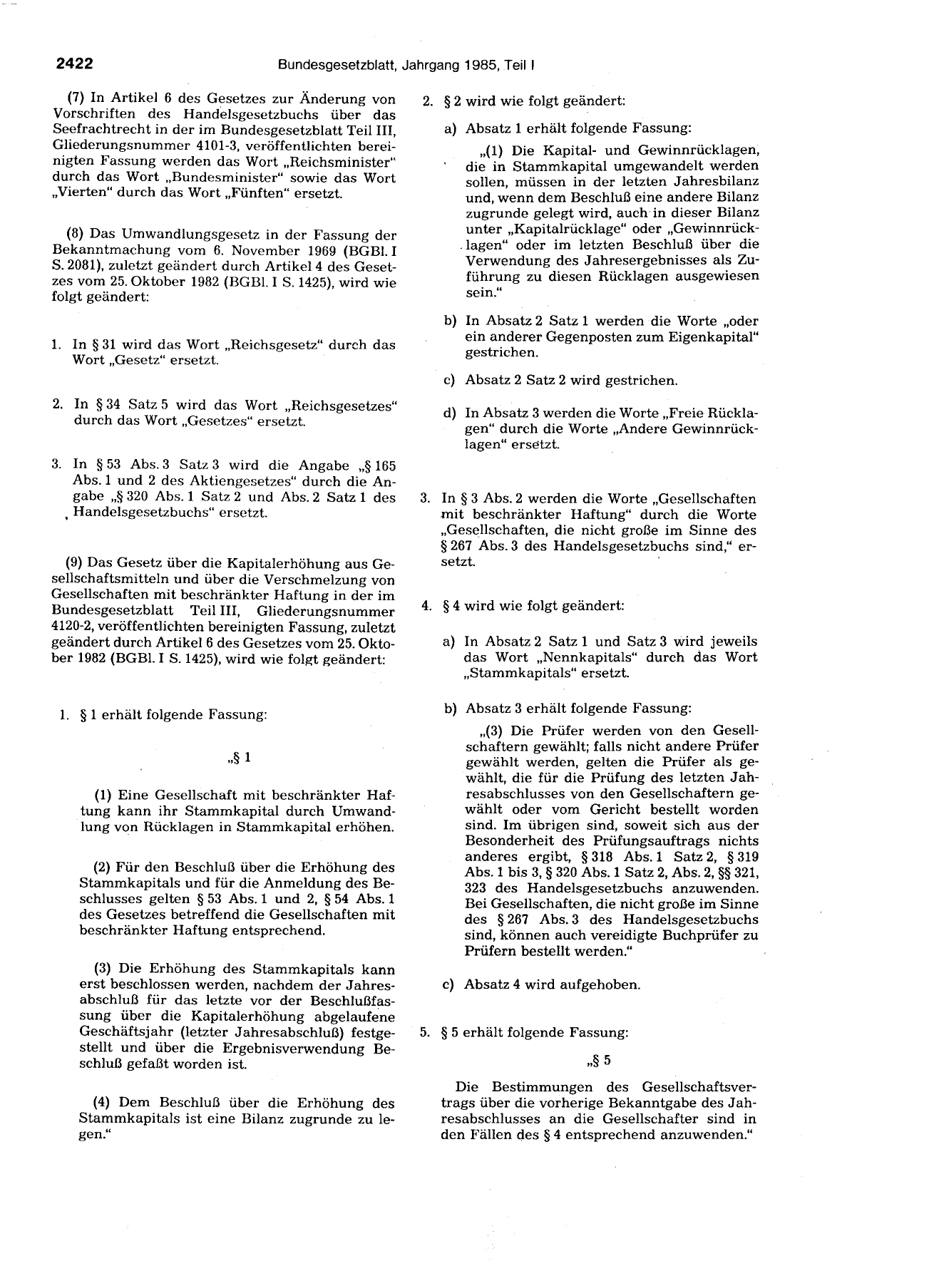 BGBl. 1985, Seite 2422 — Originalseite als Abbildung