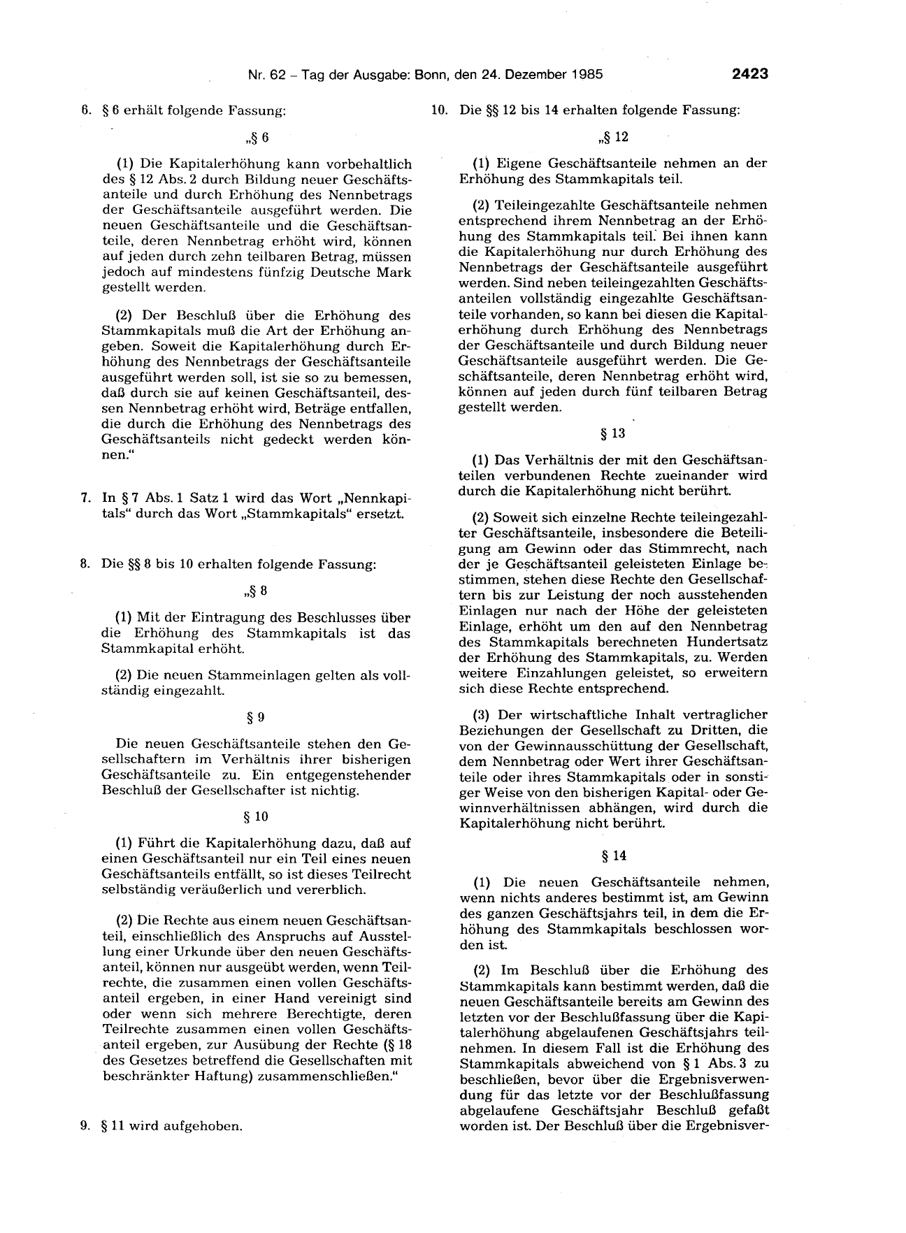 BGBl. 1985, Seite 2423 — Originalseite als Abbildung