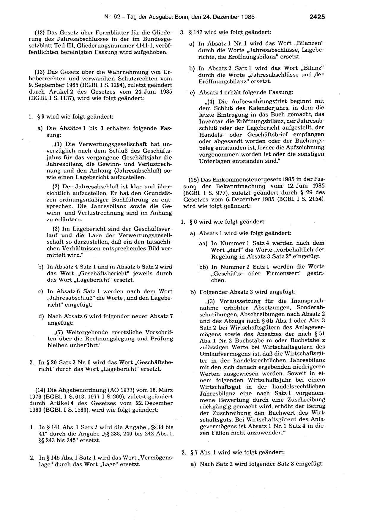 BGBl. 1985, Seite 2425 — Originalseite als Abbildung