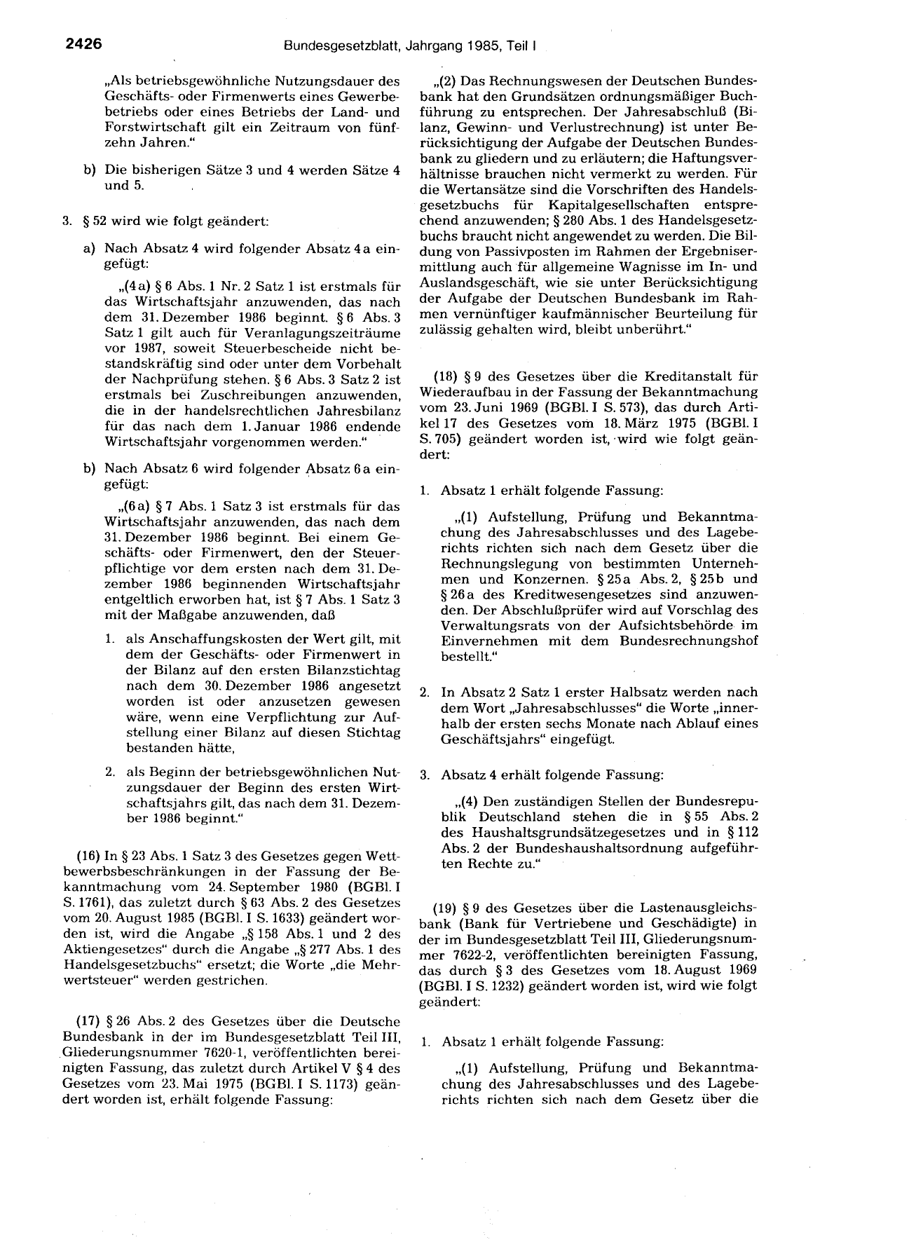 BGBl. 1985, Seite 2426 — Originalseite als Abbildung