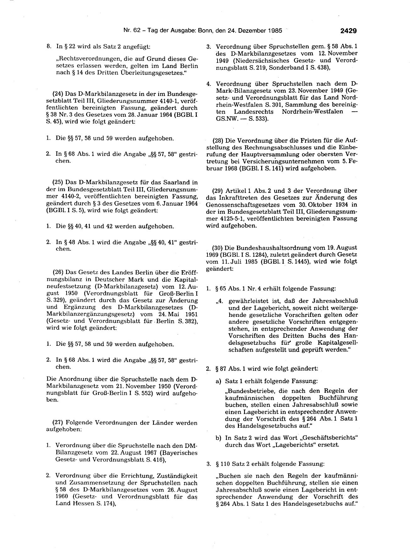 BGBl. 1985, Seite 2429 — Originalseite als Abbildung