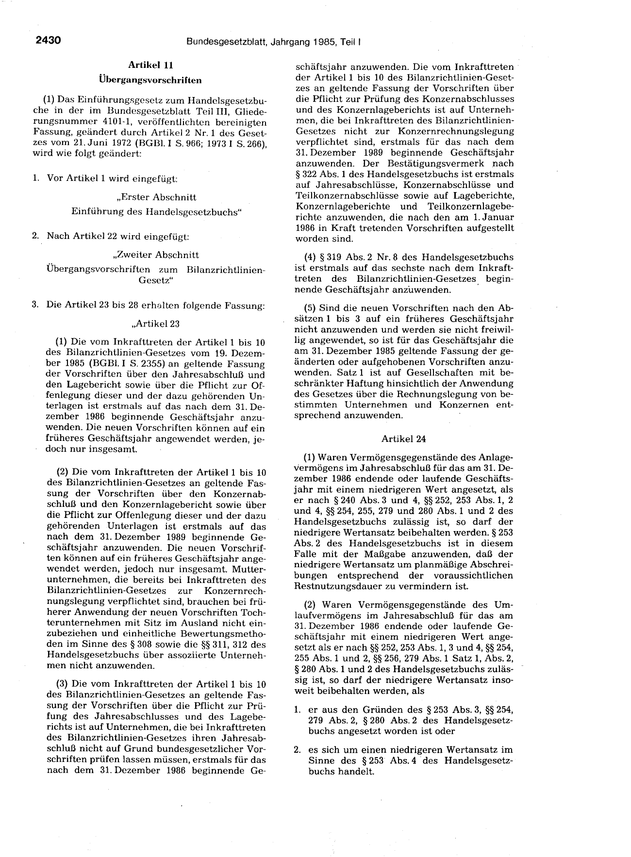 BGBl. 1985, Seite 2430 — Originalseite als Abbildung