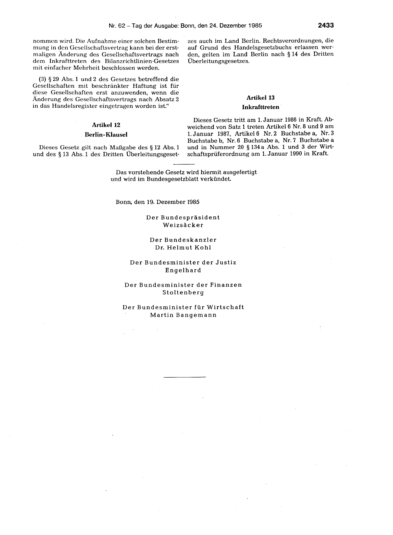 BGBl. 1985, Seite 2433 — Originalseite als Abbildung