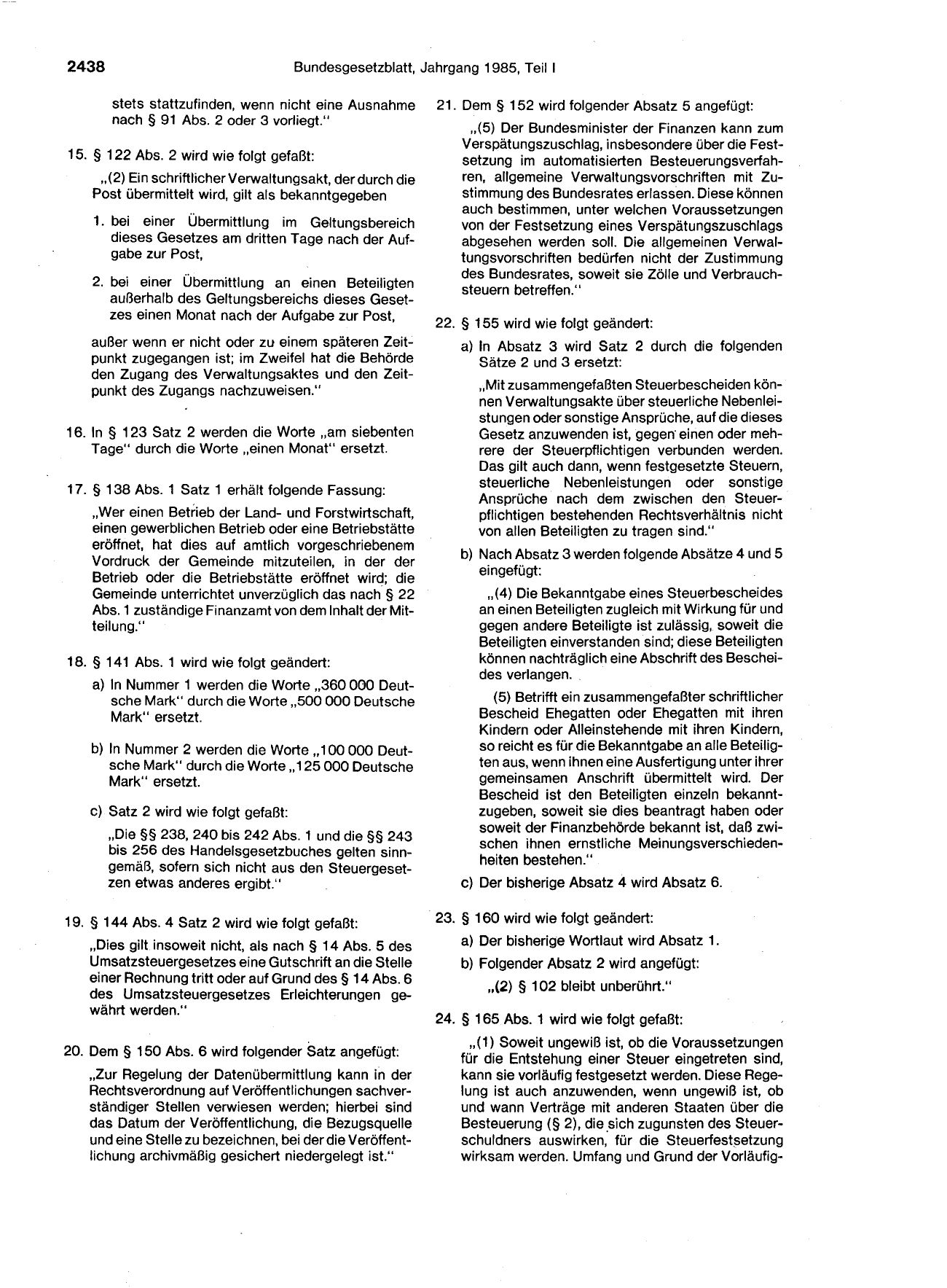 BGBl. 1985, Seite 2438 — Originalseite als Abbildung