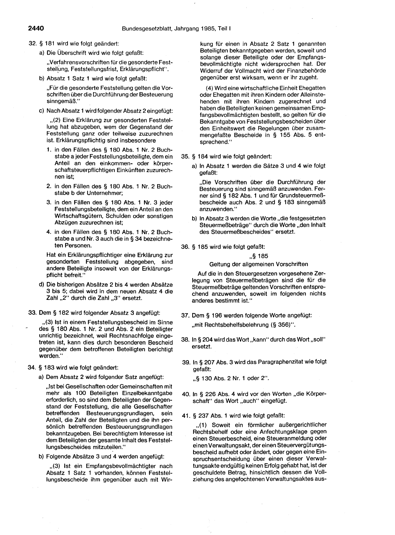 BGBl. 1985, Seite 2440 — Originalseite als Abbildung