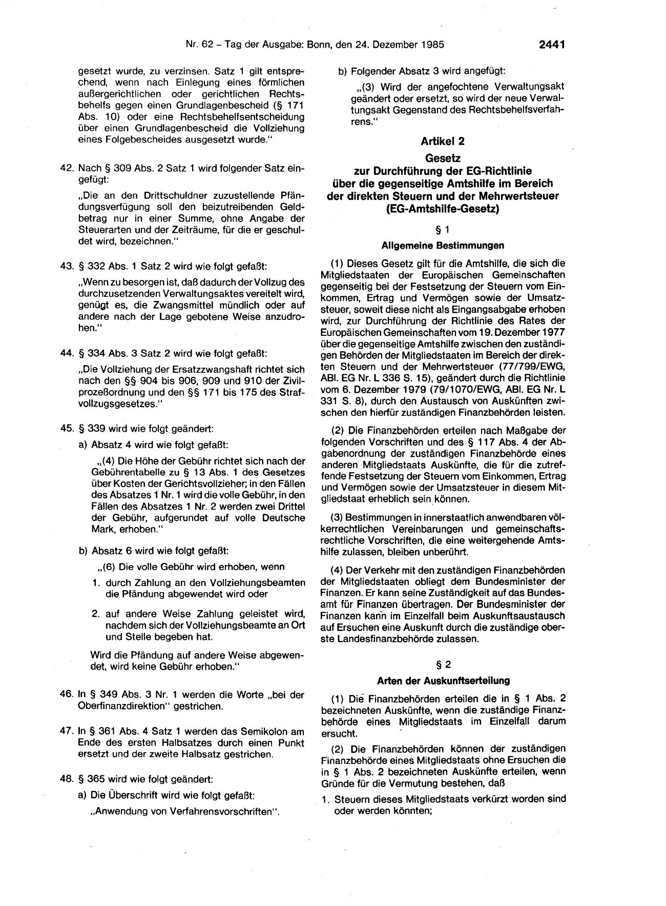 BGBl. 1985, Seite 2441 — Originalseite als Abbildung