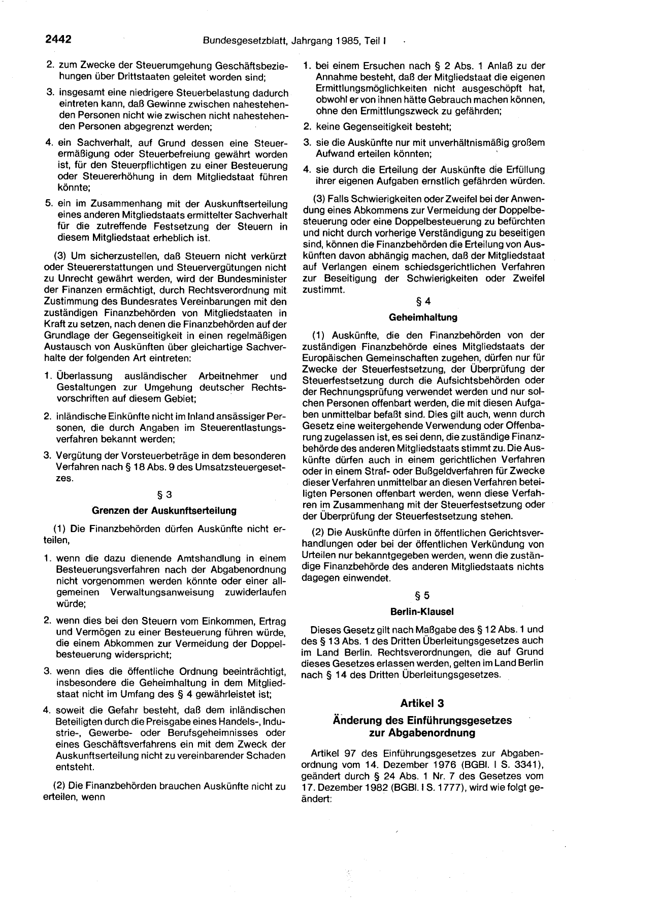 BGBl. 1985, Seite 2442 — Originalseite als Abbildung
