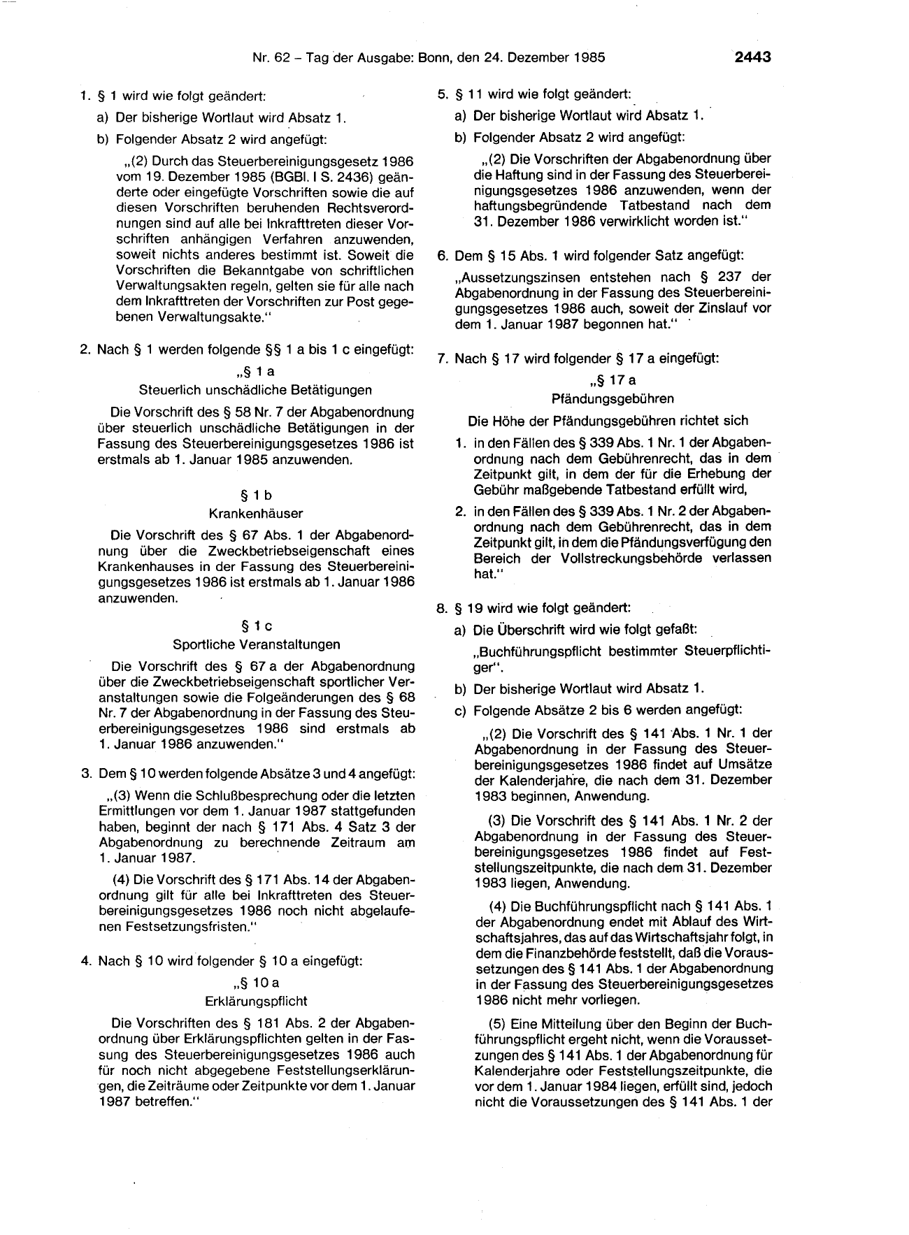 BGBl. 1985, Seite 2443 — Originalseite als Abbildung
