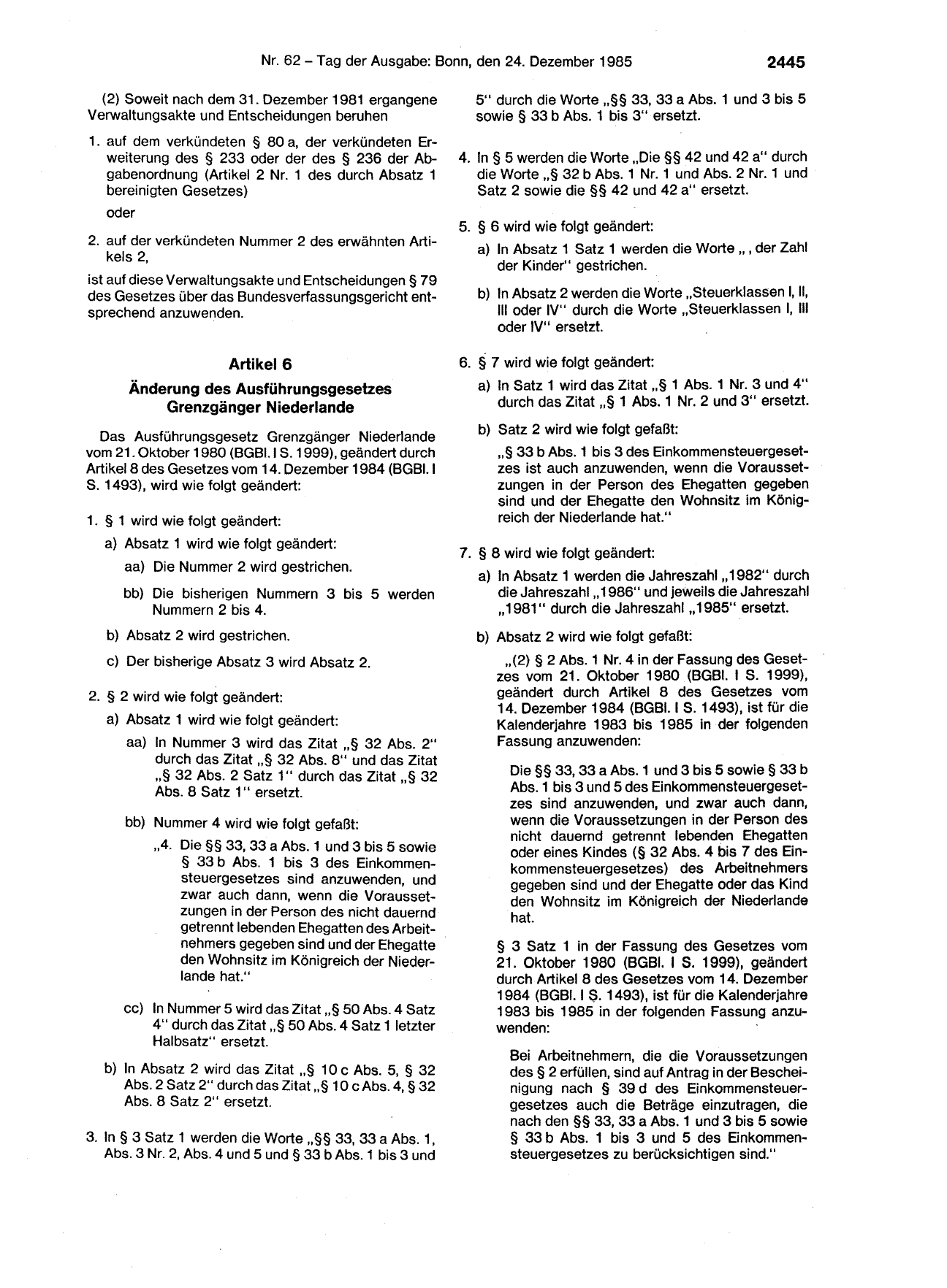 BGBl. 1985, Seite 2445 — Originalseite als Abbildung