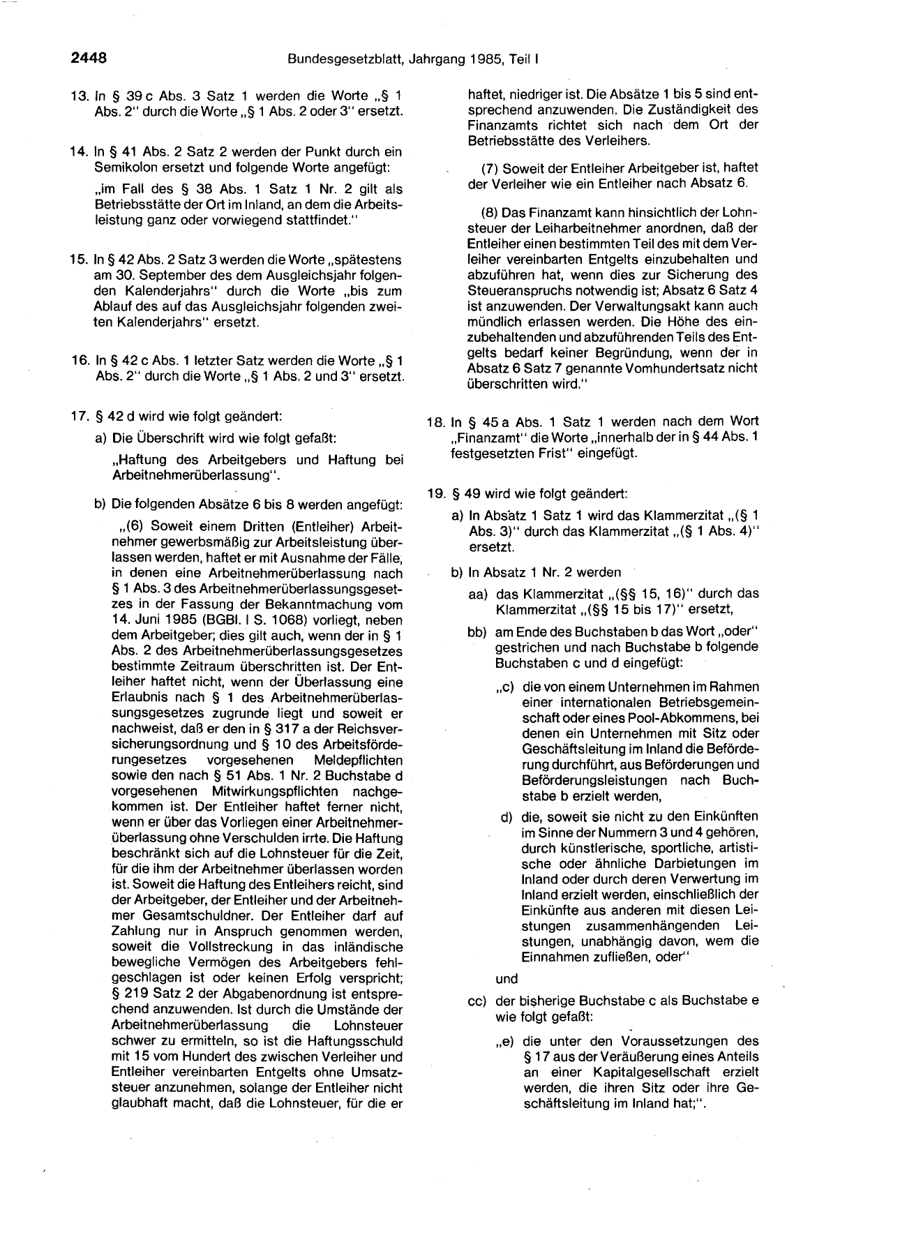BGBl. 1985, Seite 2448 — Originalseite als Abbildung