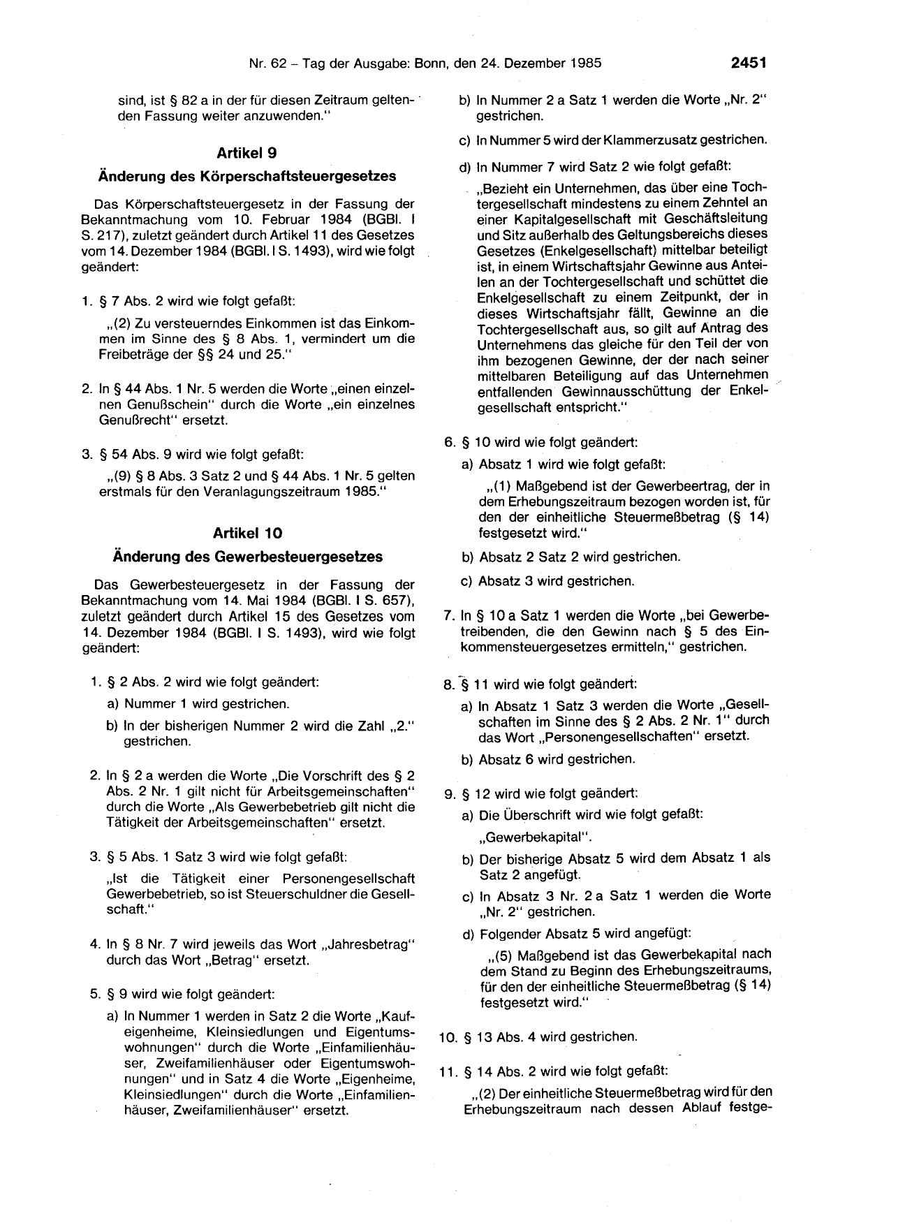 BGBl. 1985, Seite 2451 — Originalseite als Abbildung