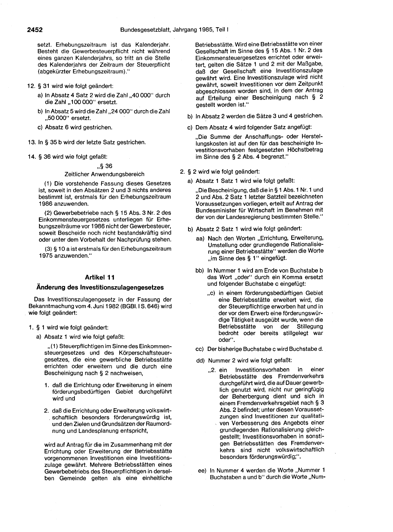 BGBl. 1985, Seite 2452 — Originalseite als Abbildung