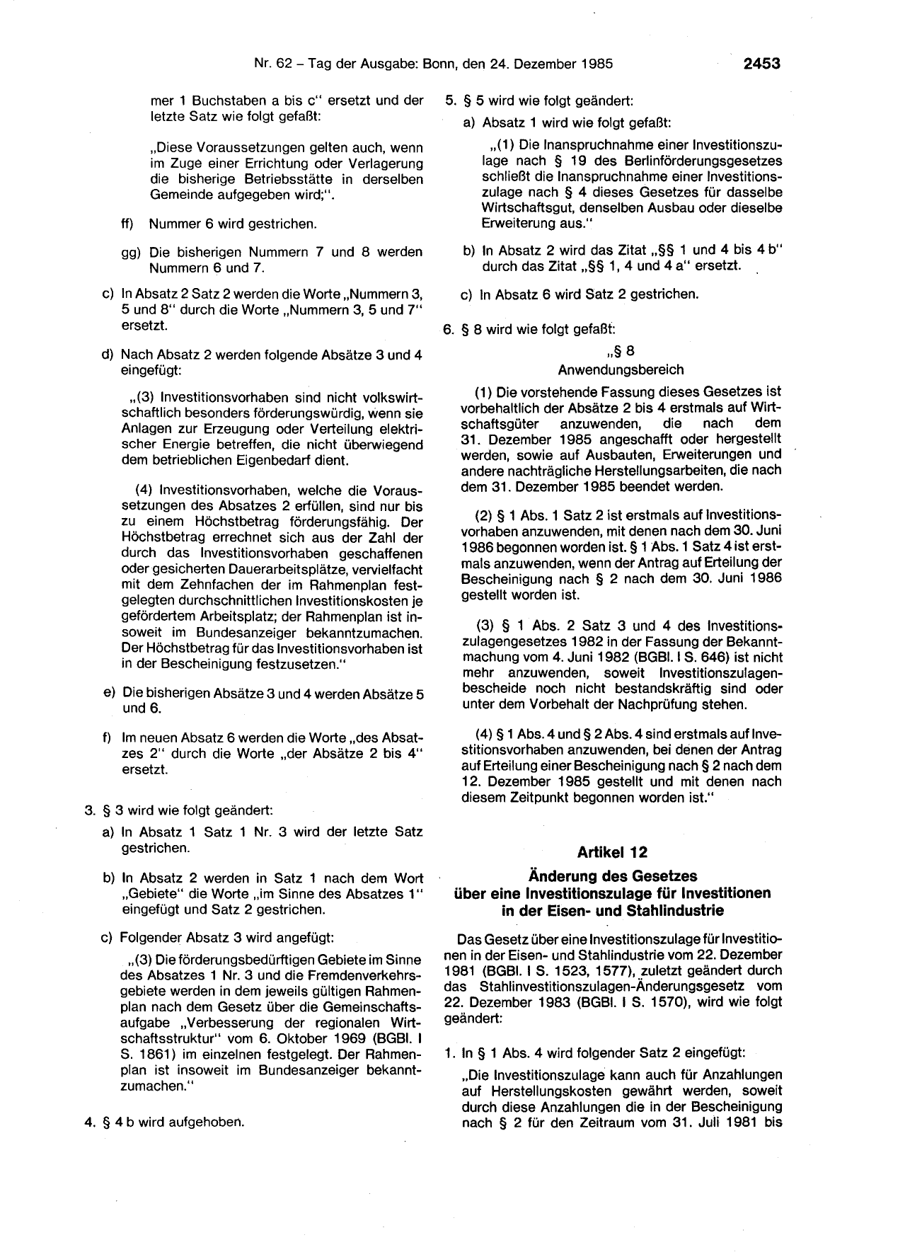 BGBl. 1985, Seite 2453 — Originalseite als Abbildung
