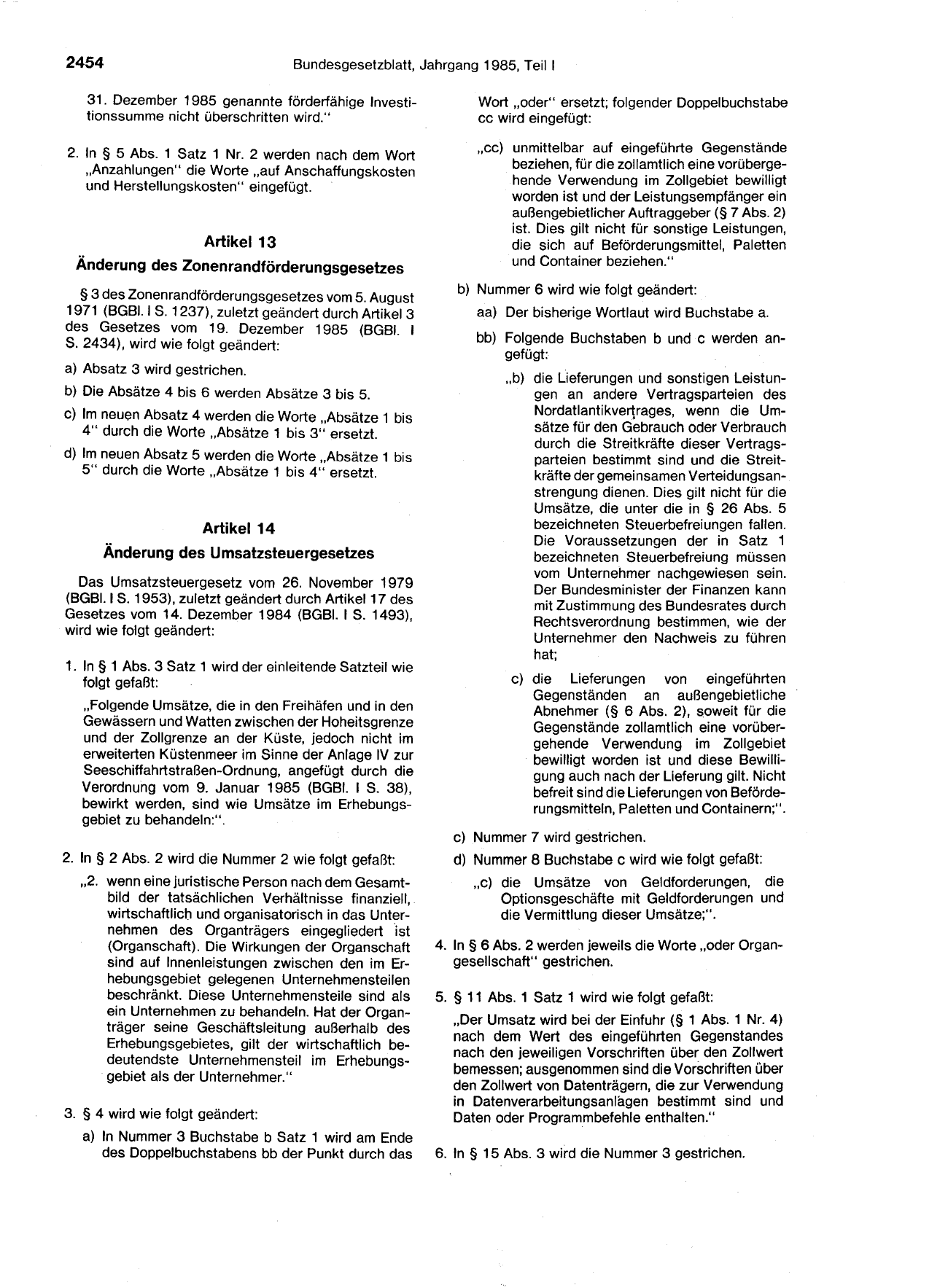 BGBl. 1985, Seite 2454 — Originalseite als Abbildung