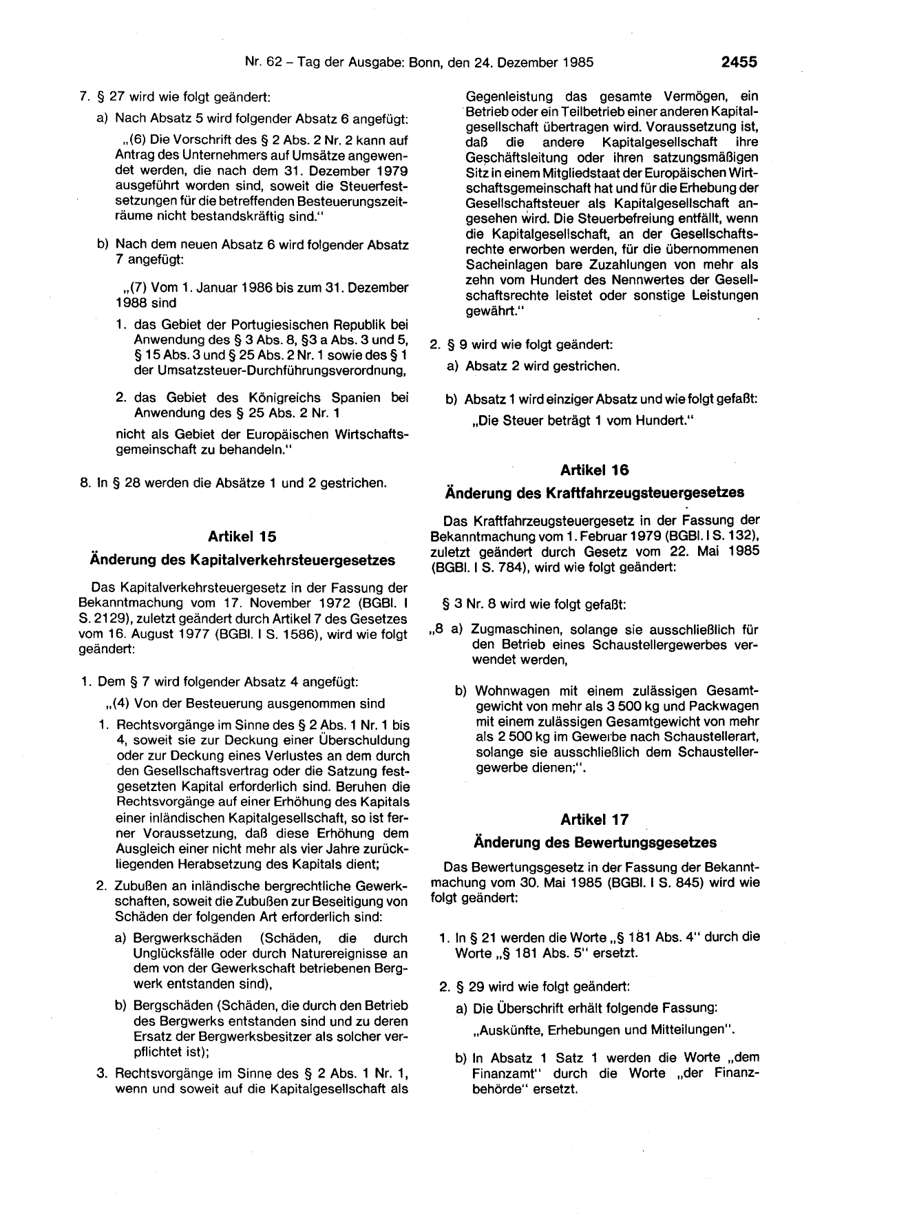 BGBl. 1985, Seite 2455 — Originalseite als Abbildung